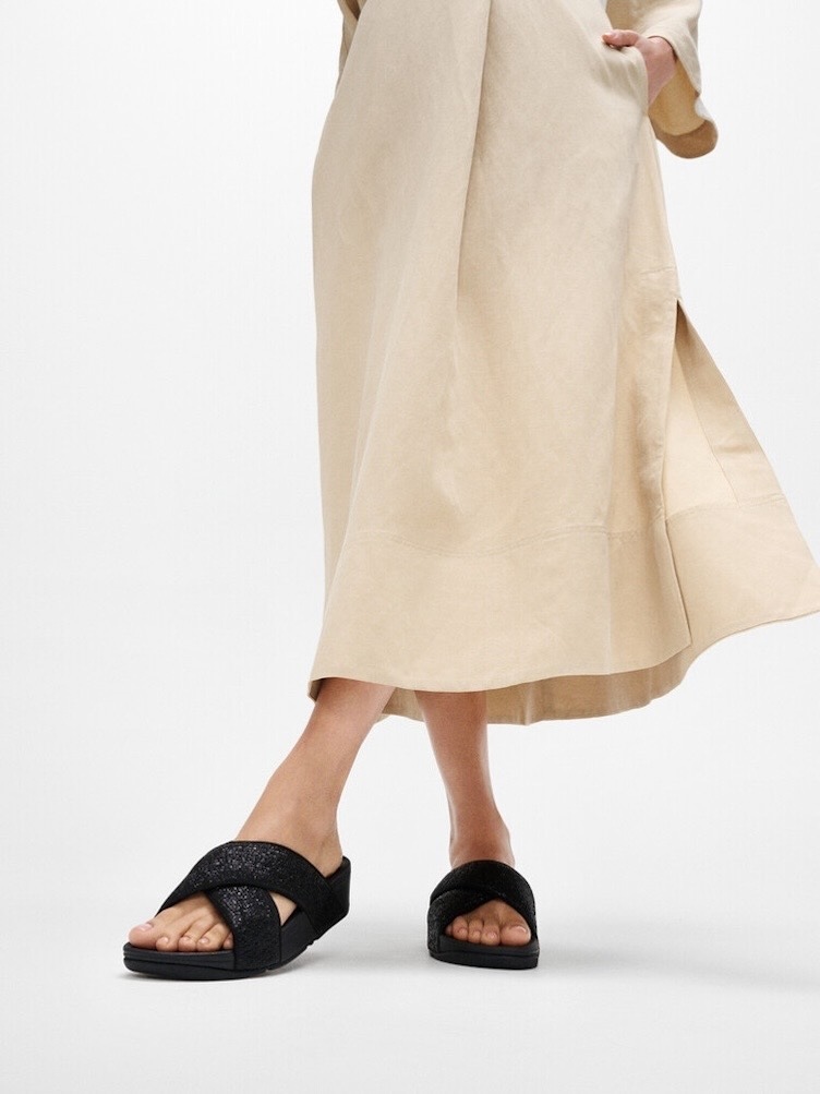 Fitflop Pantolette »LULU CRINKLED SHIMMER«, Slides, Badeschuh, Abendmode mit Glitter