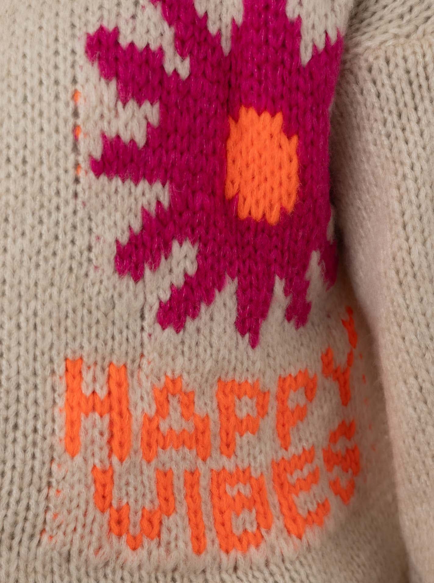 Zwillingsherz Cardigan »"Happy Vibes"« Knopfleiste, großes Motiv mit Blume und Schrift hinten, One Size