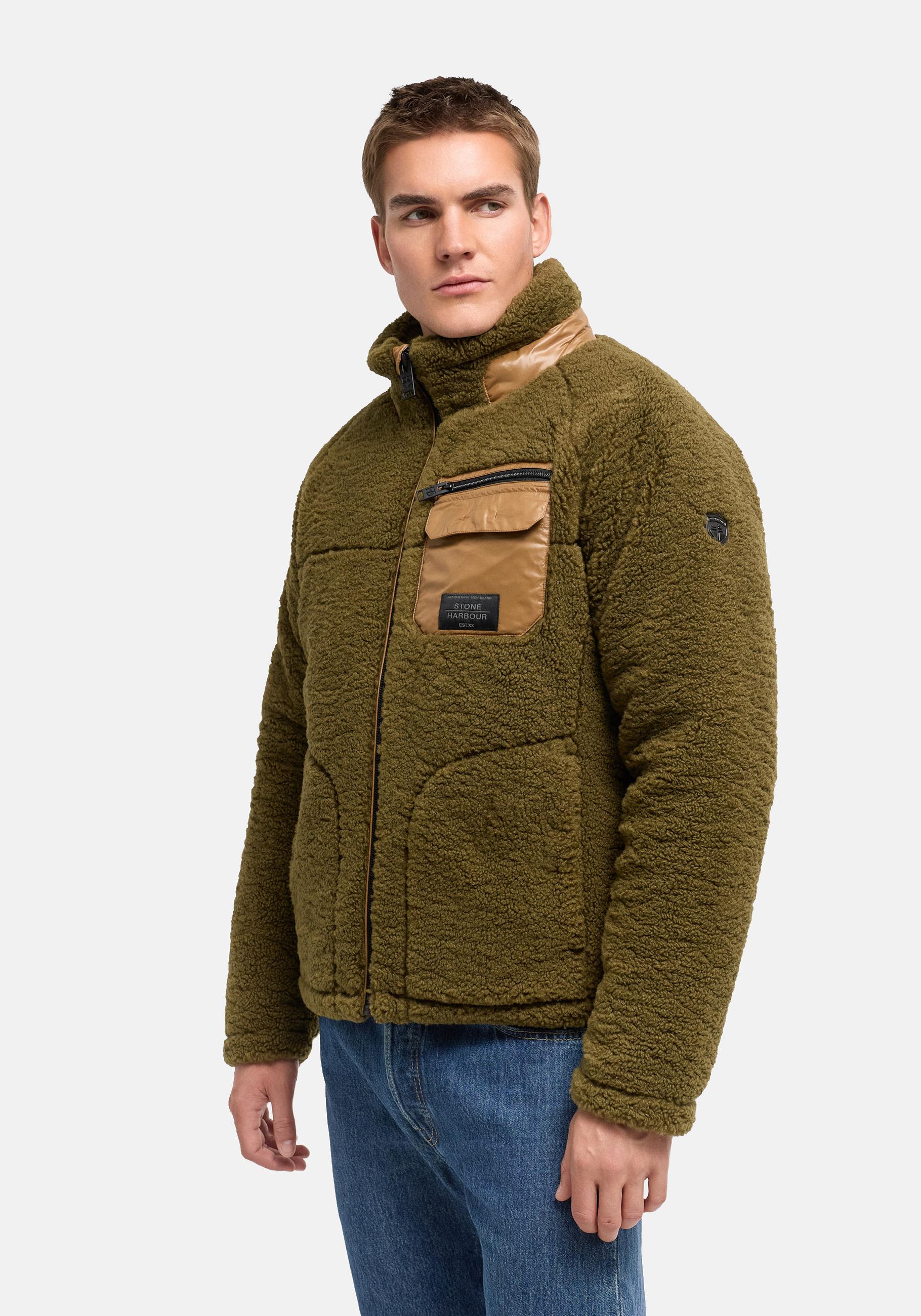 Stone Harbour Plüschjacke "Sorees XX" ohne Kapuze Warme Herren Winterjacke aus weichem Teddy-Fleece