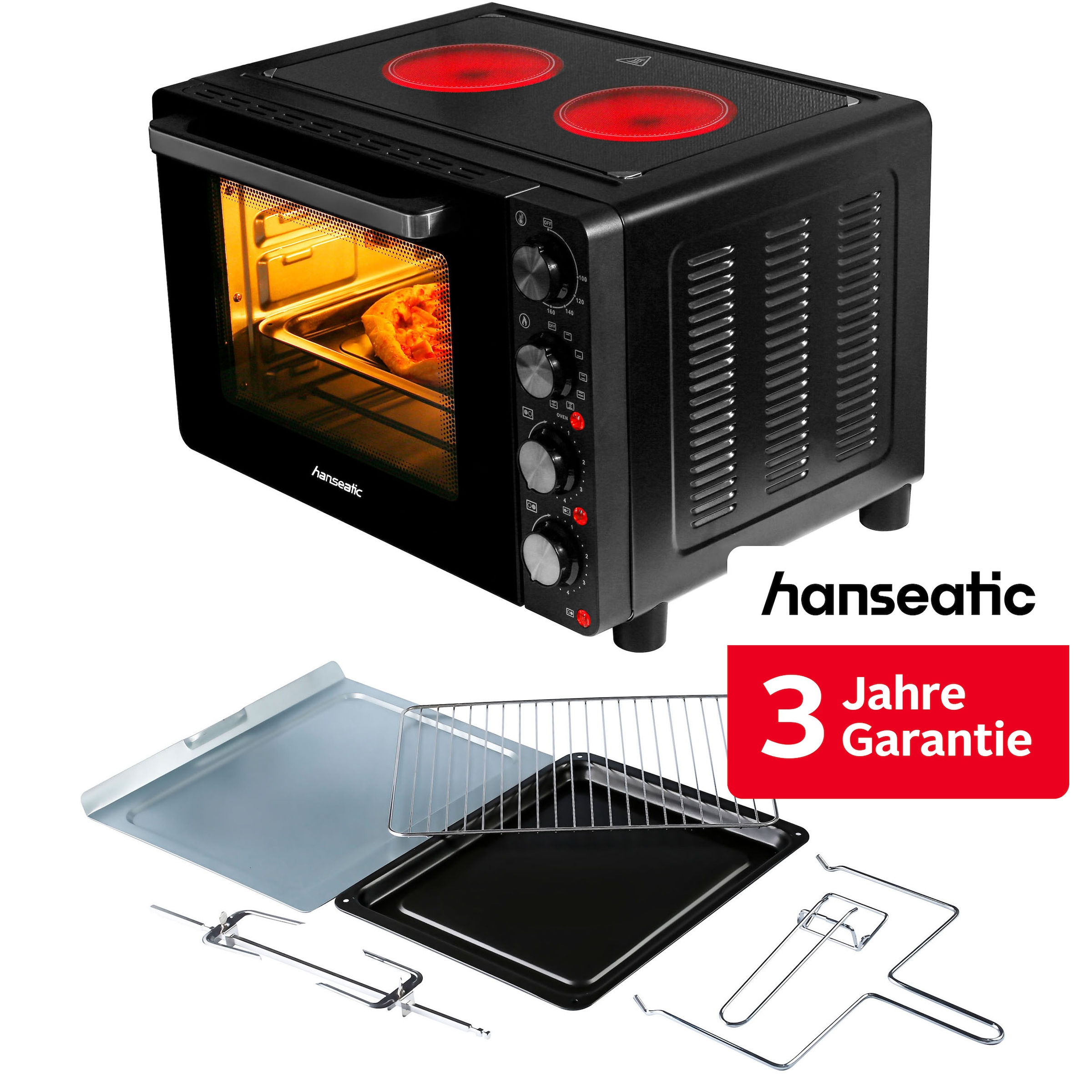 Hanseatic Multiofen "HMO287BKB mit 2 Glaskeramik-Kochfeldern" inkl. 3 Jahre Herstellergarantie