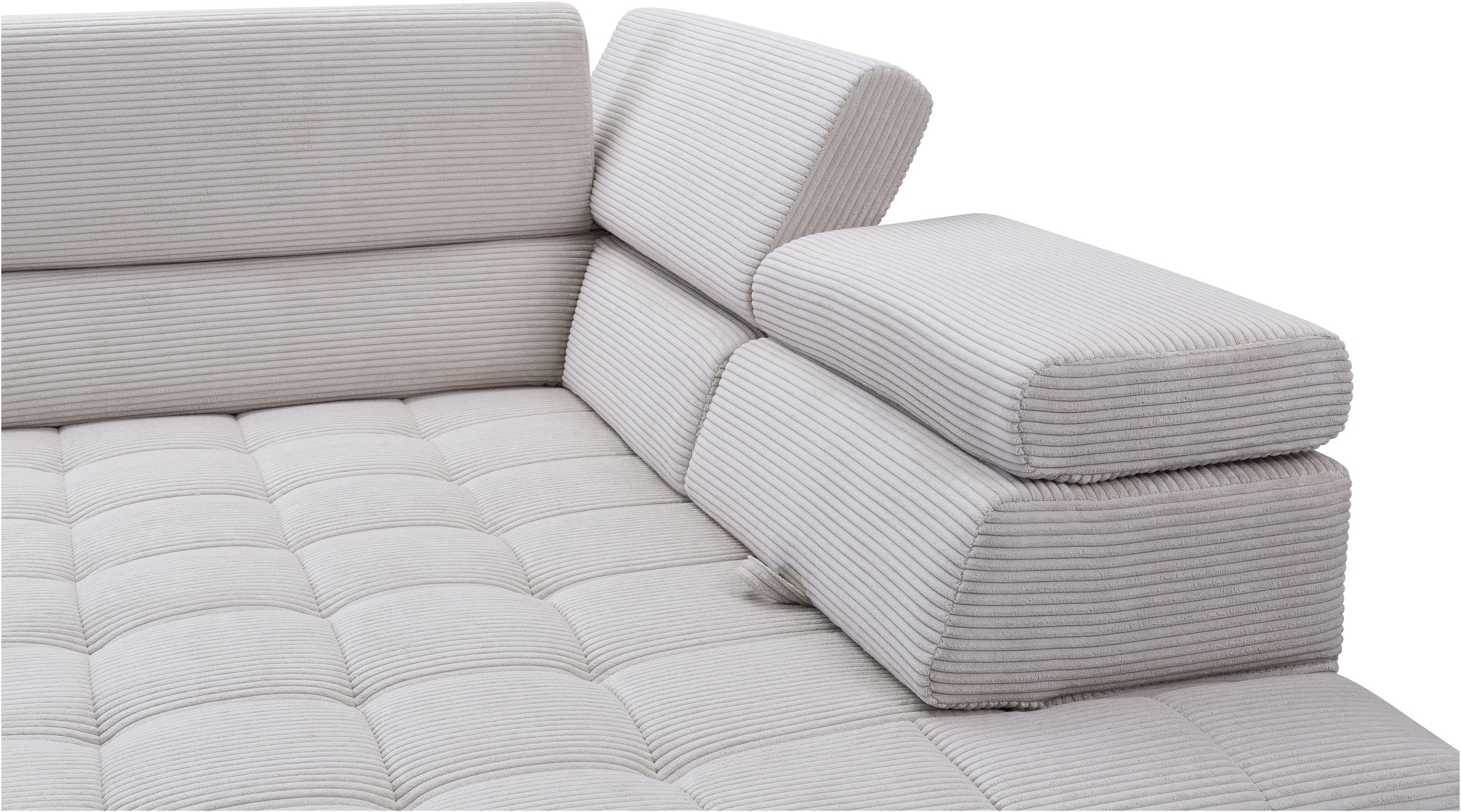 exxpo - sofa fashion Ecksofa »Elianos, hoher Sitzkomfort, aufwendige Kreuzsteppung im Sitz, L-Form«, Kopfteile & Sitztiefe verstellbar, mit Bettfunktion, Cord, beige