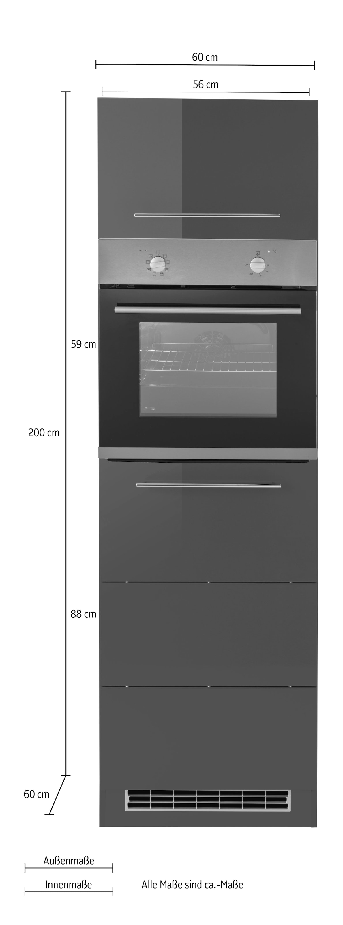 HELD MÖBEL Backofenumbauschrank »Wien«, 60 cm breit, 200 cm hoch, für autarken Backofen