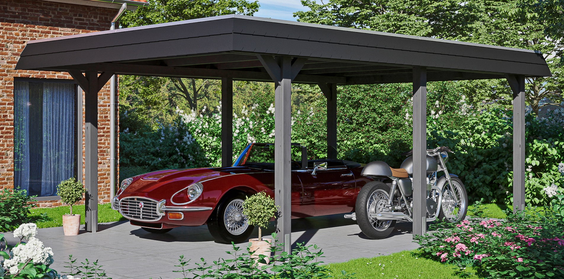 Skanholz Einzelcarport "Wendland" Leimholz 341 cm dunkelgrau