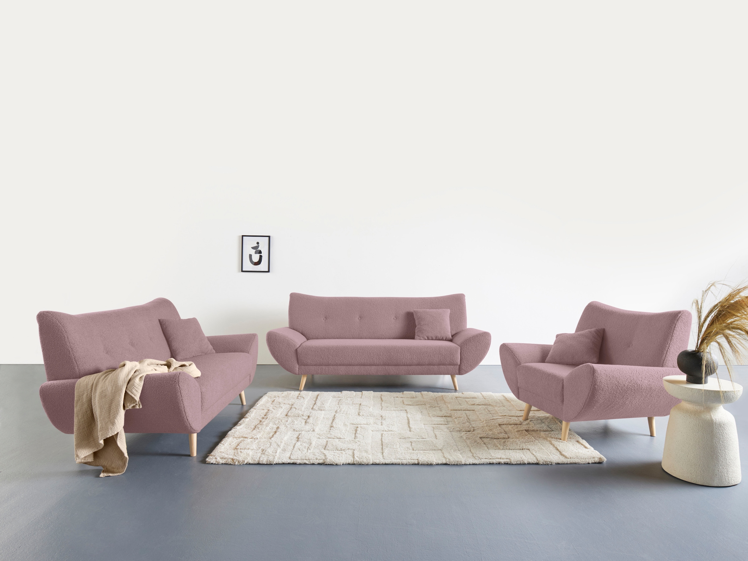 Home affaire Polstergarnitur "Basta" 3 Stk. tlg. Komfortable Wellenunterfed günstig online kaufen