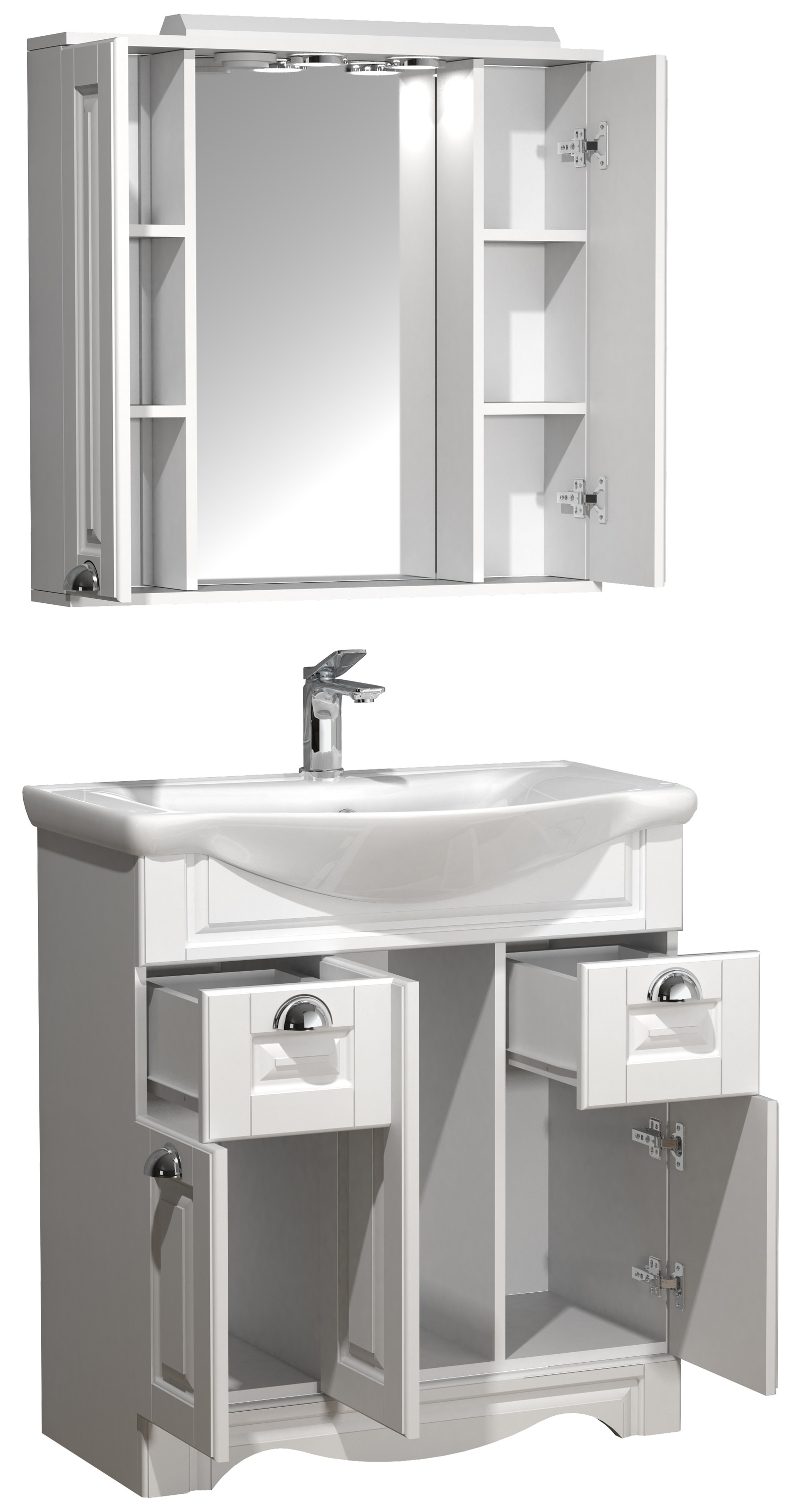 VCM Waschbeckenunterschrank »VCM 3-tlg. Waschplatz Waschtisch Breite 75 cm Badmöbel Set Waschbecken Spiegelschrank Schubladen Landhaus Casalo XL«, (3 St.)