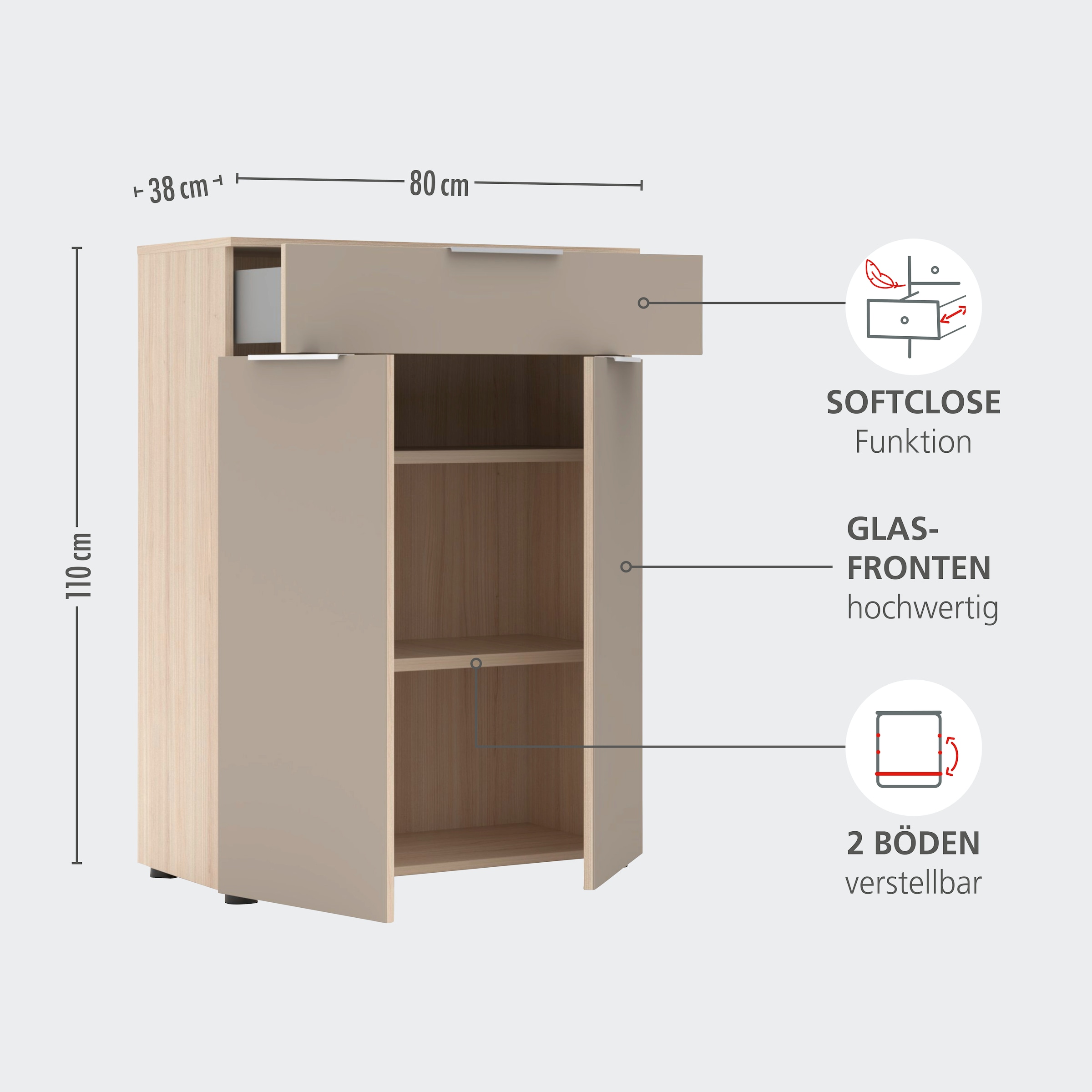 Innostyle Aktenschrank »Büroschrank Santorin, 80/110/38 cm ( B/H/T)« 1 Stk. tlg.