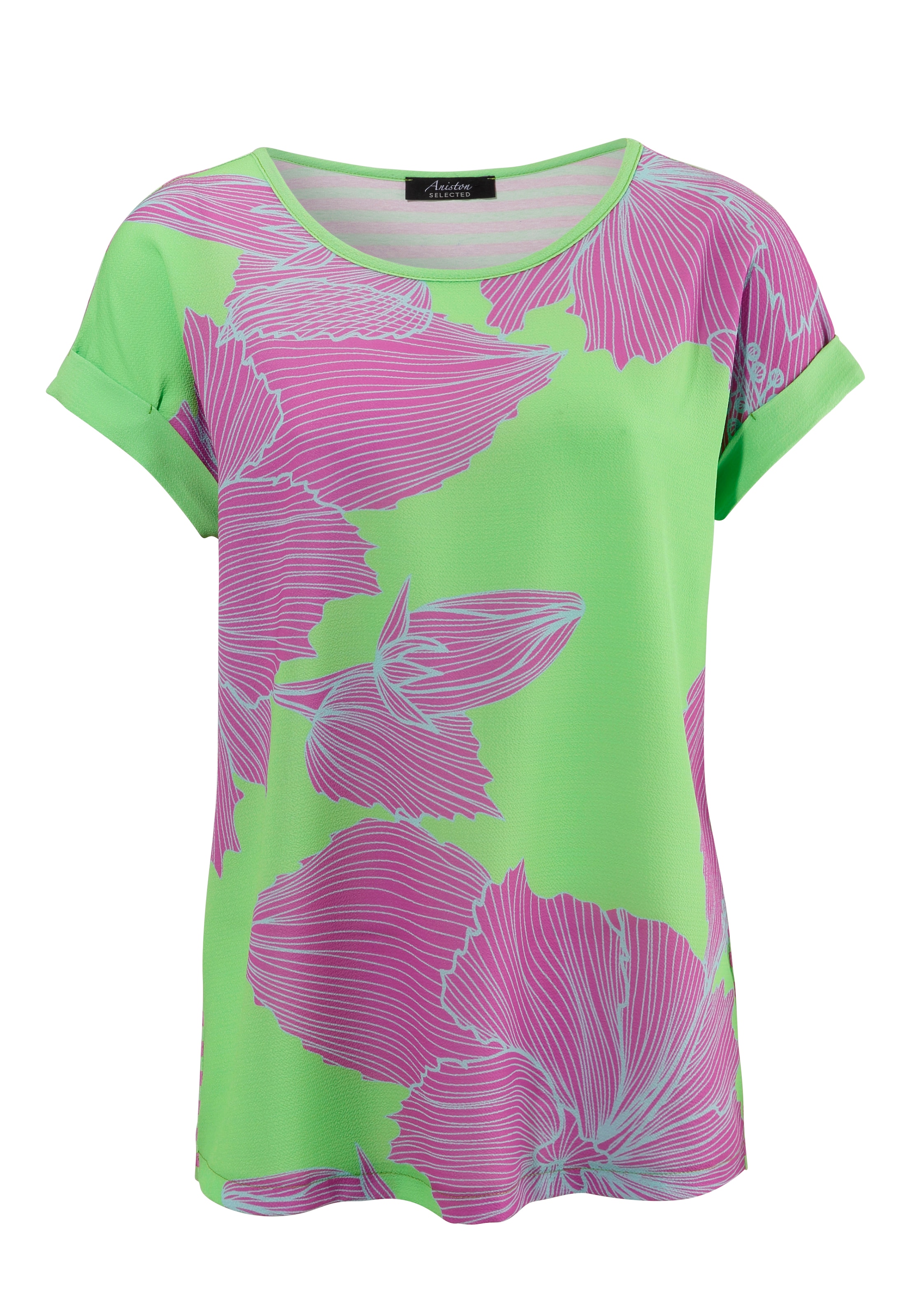 hinten vorne Aniston SELECTED für bestellen Blusenshirt, | Blütendruck, Streifen mit BAUR mit