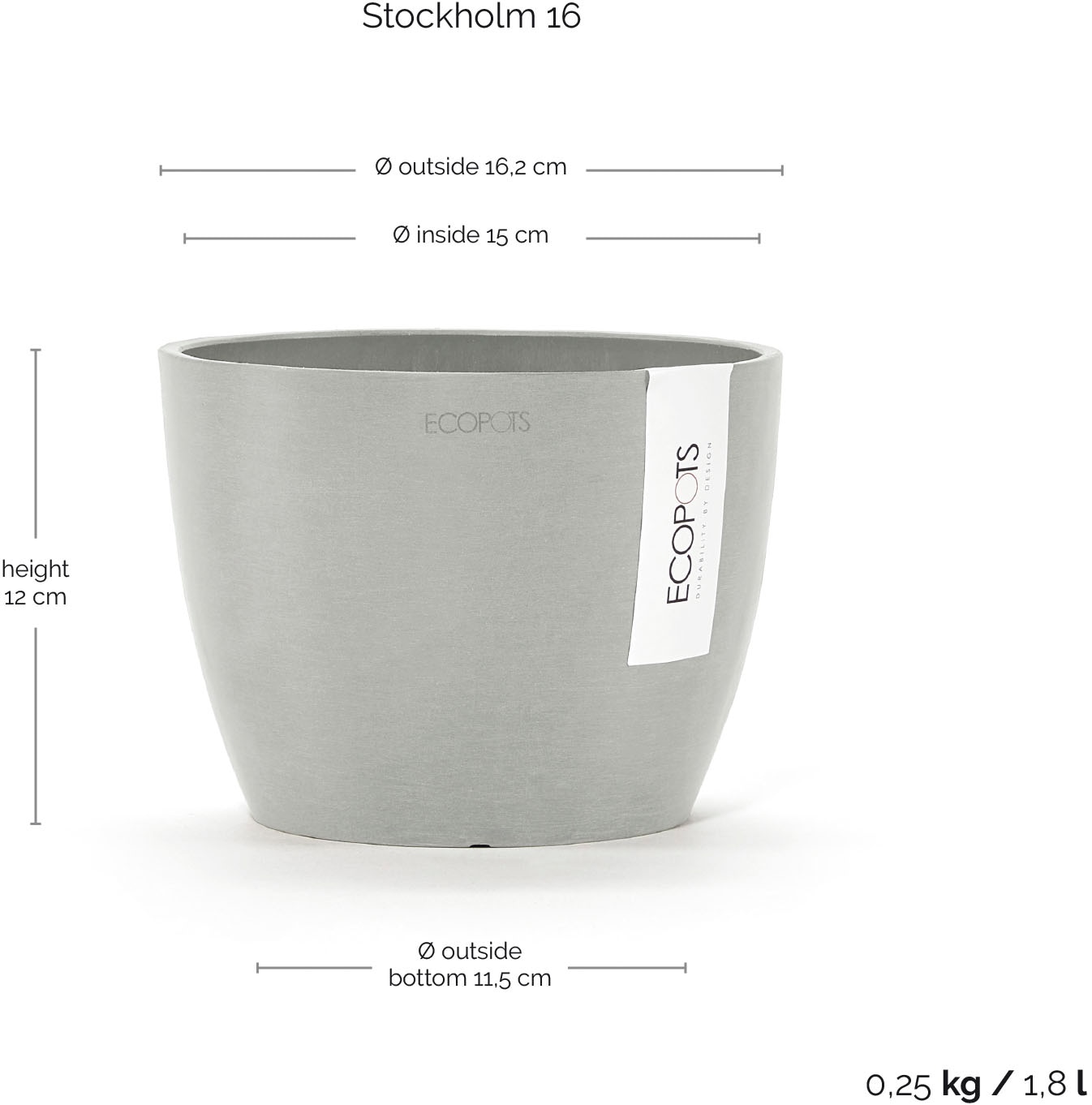ECOPOTS Blumentopf »STOCKHOLM White Grey« BxTxH: 16x165x12,5 cm