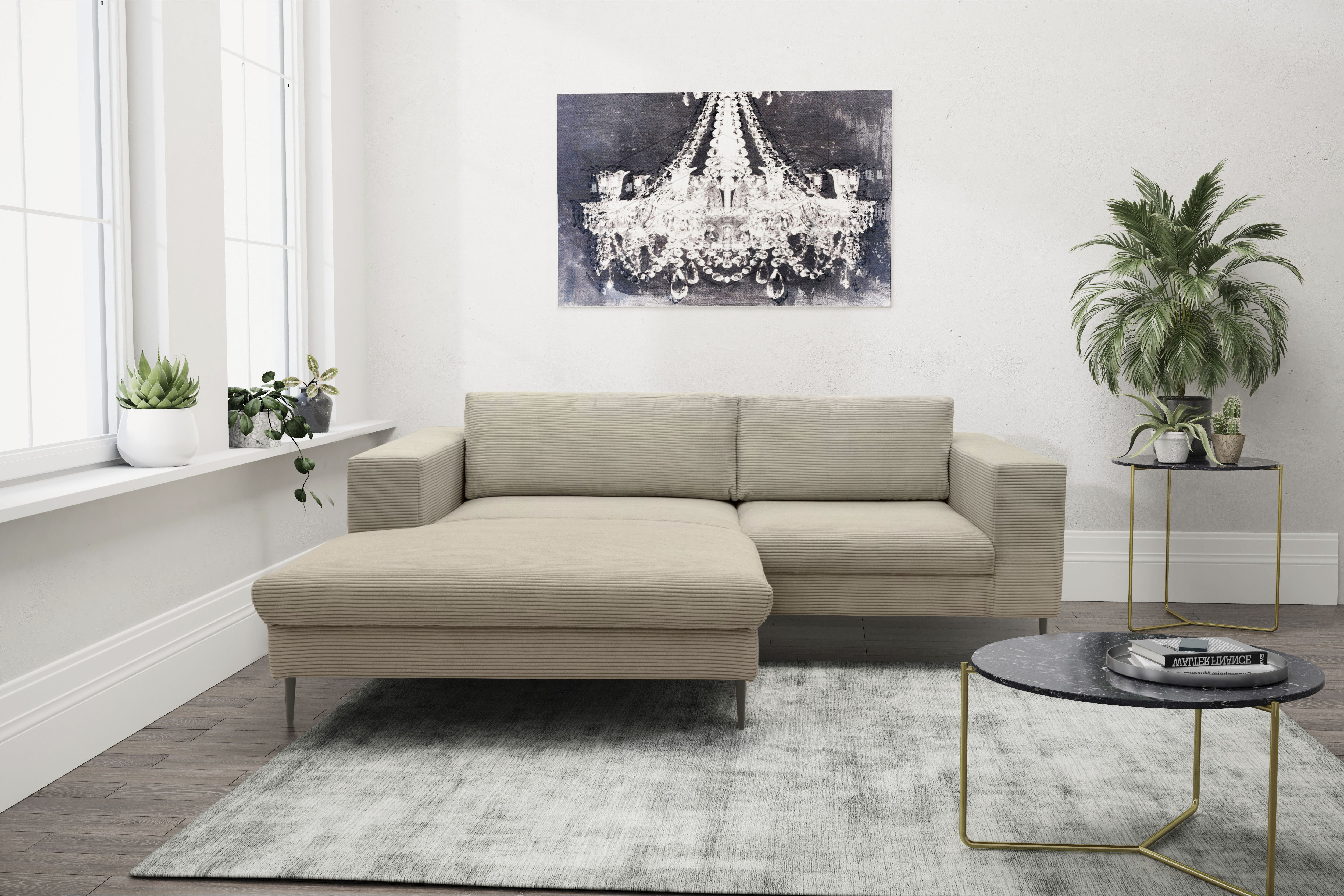 DOMO collection Ecksofa "Modica kompakt und elegant, Breite 244, L-Form" Auch in Cord, Fußhöhe passend für gängige Saugroboter