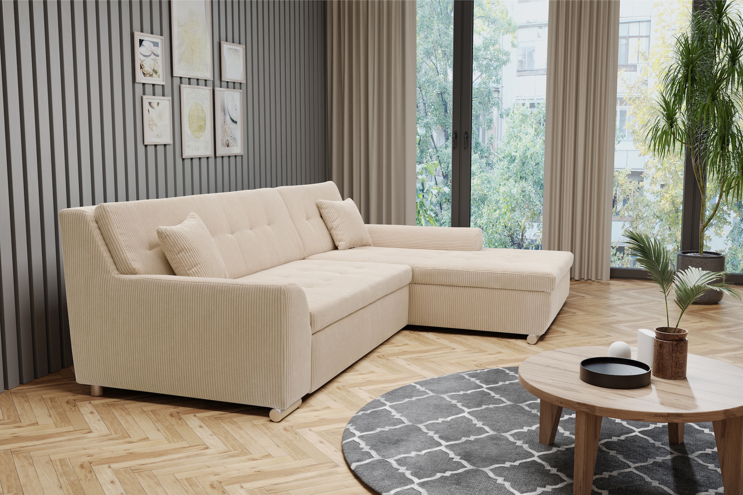 DOMO collection Ecksofa Treviso, wahlweise mit Bettfunktion, incl. Zierkissen