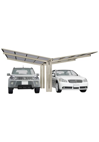 Doppelcarport »Linea Typ 80 Y-Edelstahl-Look«, Aluminium, 532 cm, edelstahlfarben