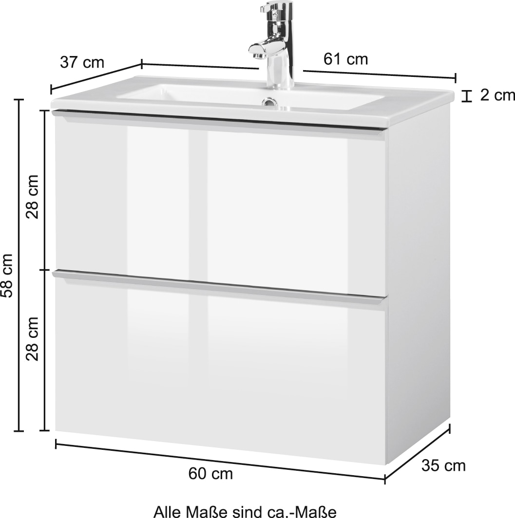 CYGNUS BATH Waschtisch »Malaga 600«, Breite 60 cm, Tiefe 36 cm, SlimLine