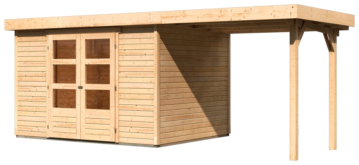 Karibu Gartenhaus »"Arnis 5" SET anthrazit mit Anbaudach 2,40 m Breite«, (Set), aus hochwertiger nordischer Fichte