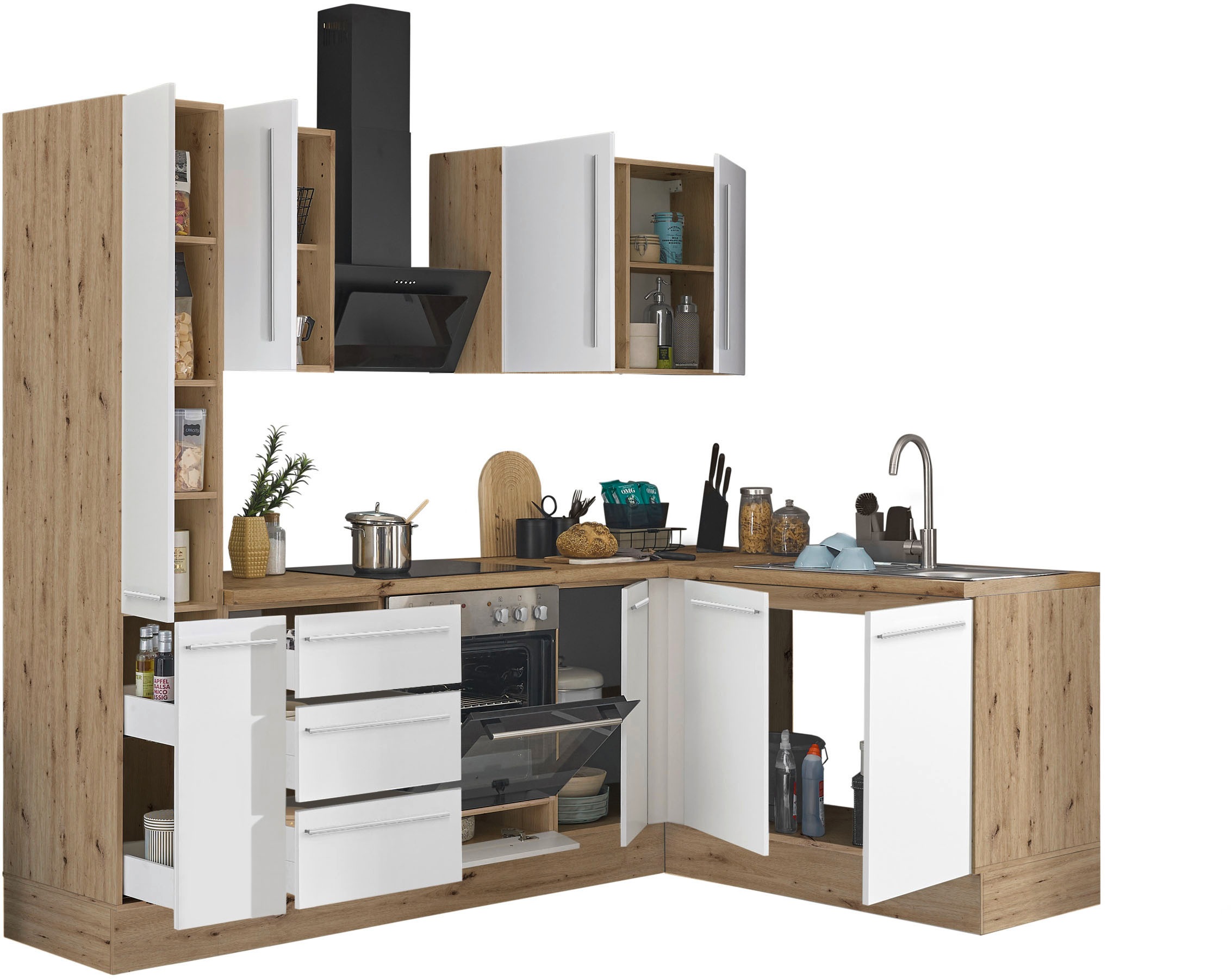 KOCHSTATION Winkelküche »Florida, Stellbreite 240x165 cm« wahlweise mit E-Geräten, mit Softclose für Türen und Schubkästen