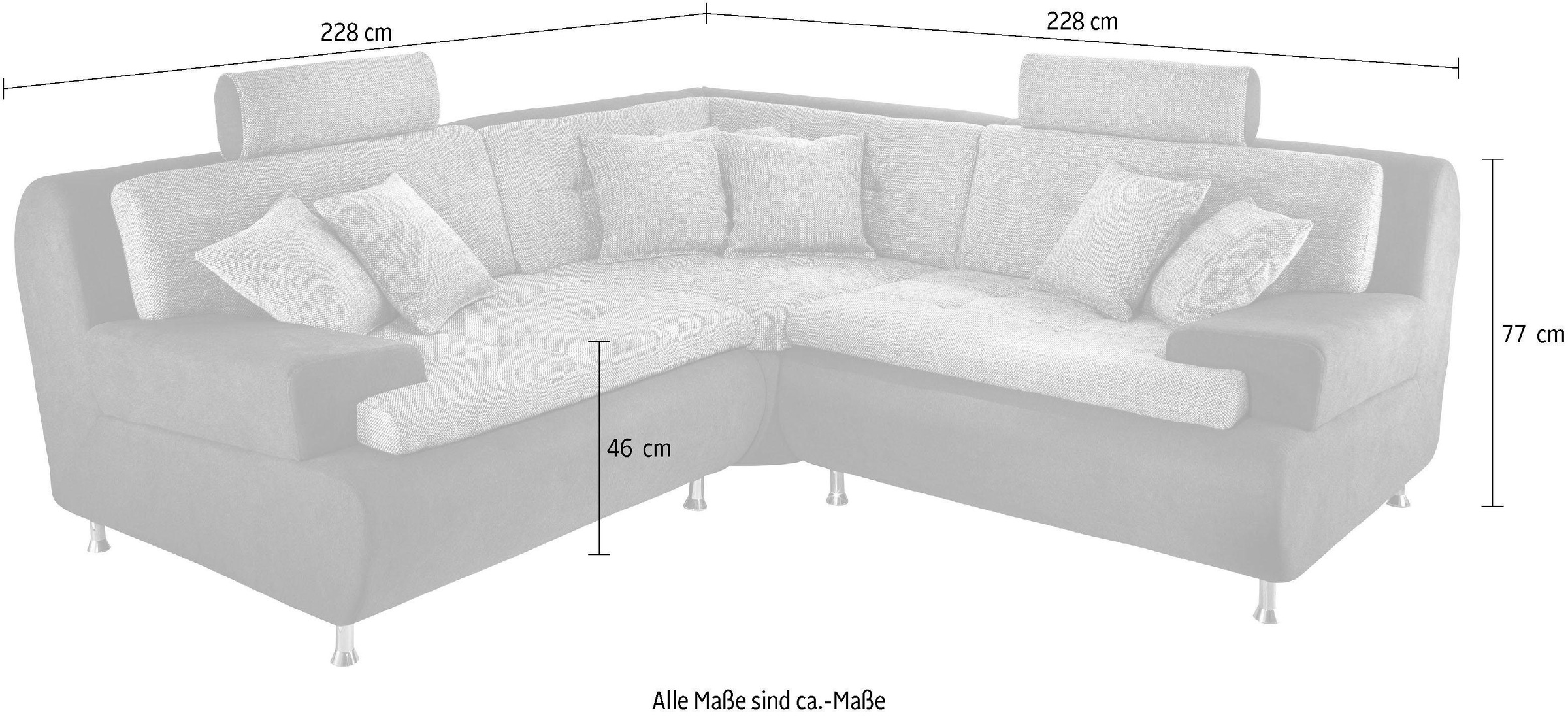 Trends by HG Ecksofa "Lounge L-Form", mit Kopfstützen und Metallfuß, frei i günstig online kaufen