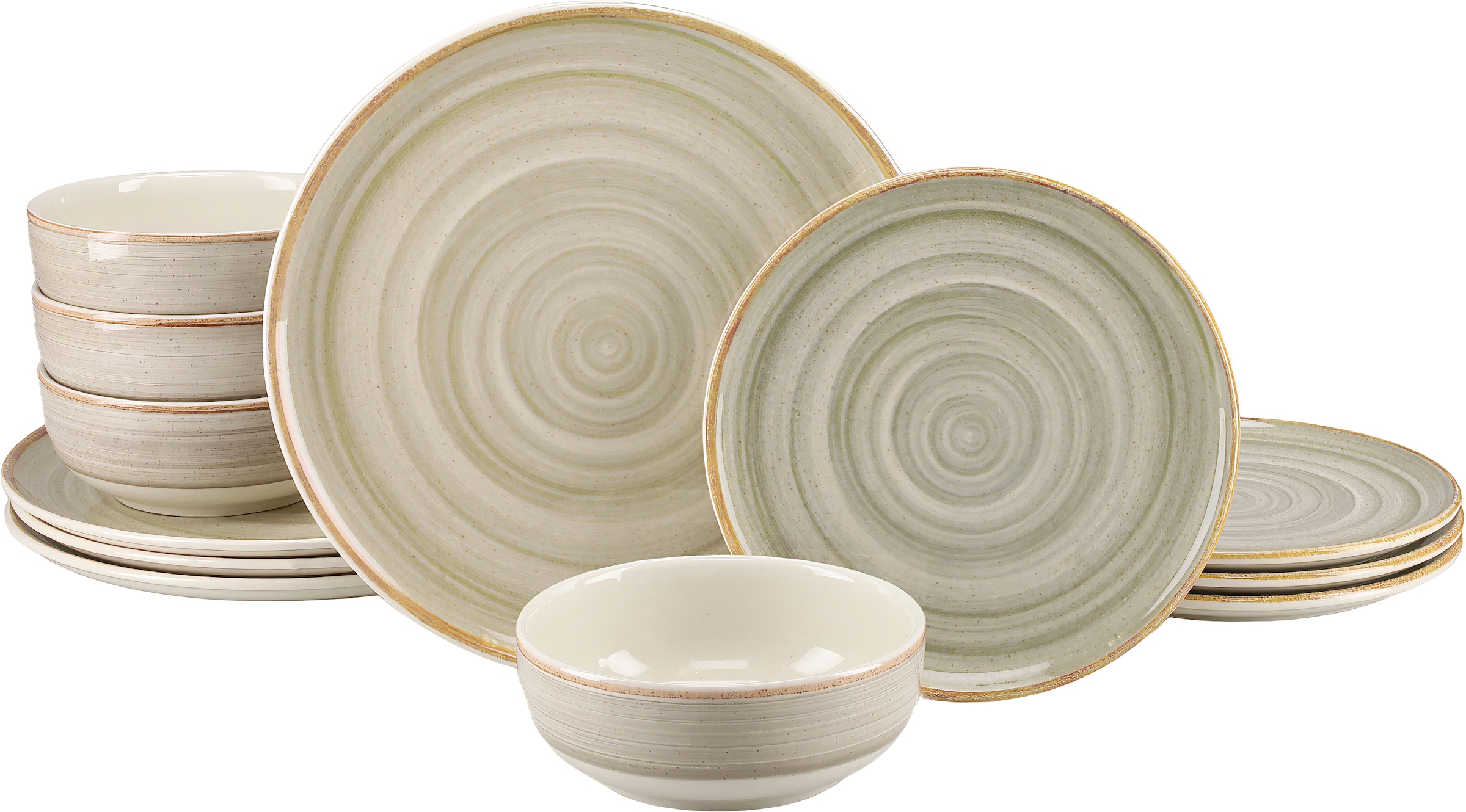 CreaTable Teller-Set »Caoba, Geschirr-Set, 12-tlg.« Robustes Steingut, skandinavische Schlichtheit
