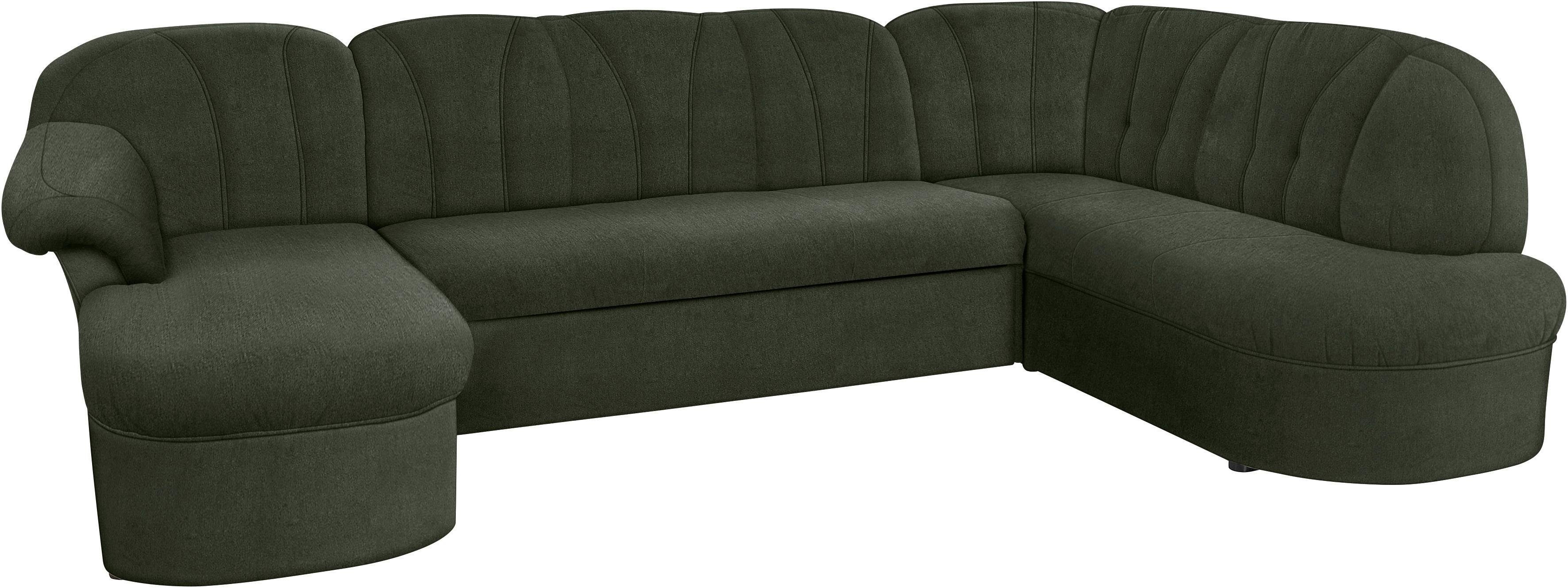 DOMO collection Wohnlandschaft "Pegnitz, zeitlos&modern, elegante Rückensteppung, Breite 292cm, U-Form" wahlweise mit Bettfunktion