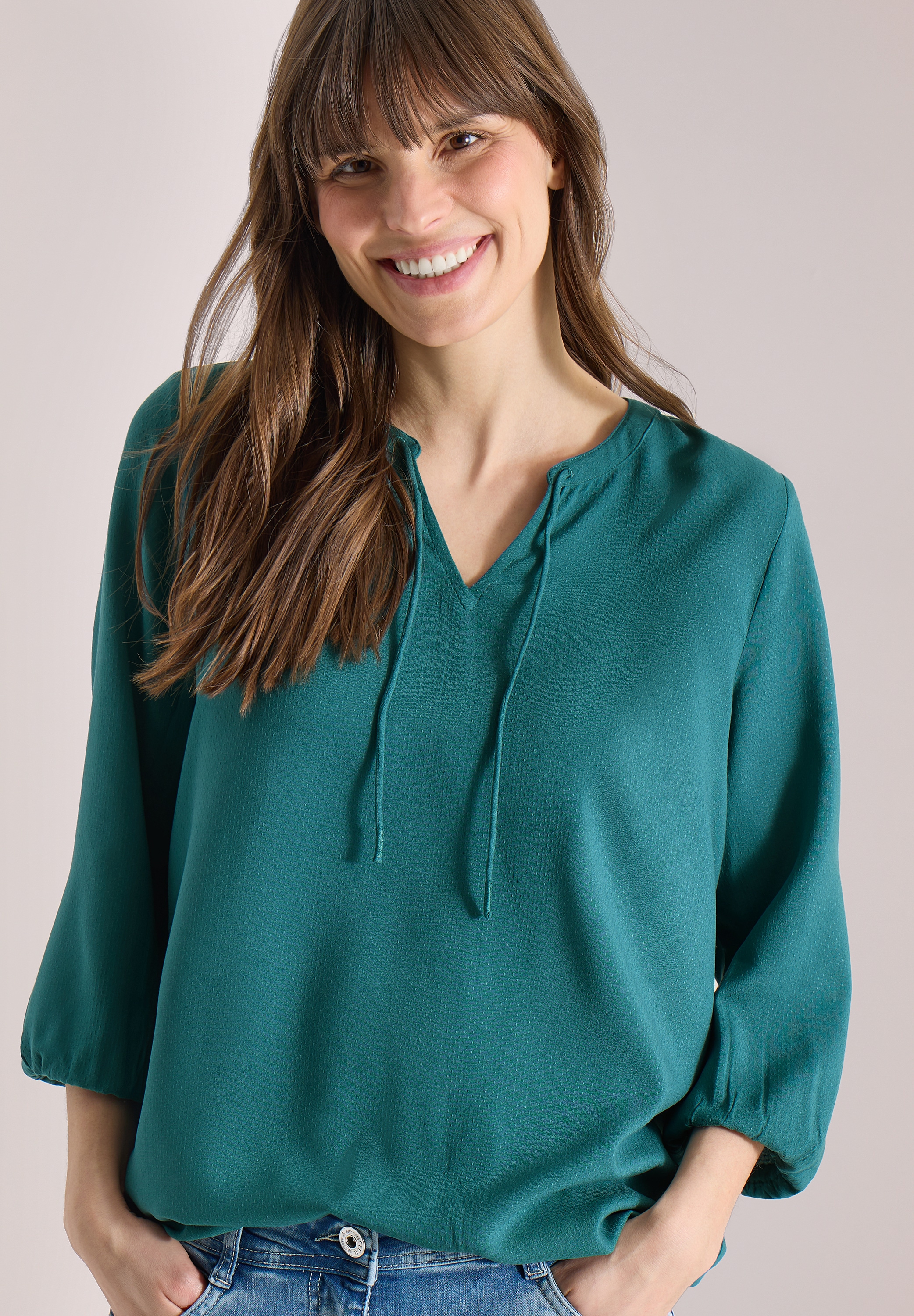 Langarmbluse CECIL, Damen, Gr. XXL (46), jungle grün, Stoff, 100% Viskose, unifarben, klassisch normal, Rundhals, elastischer Bund, Blusen, aus softer Viskose