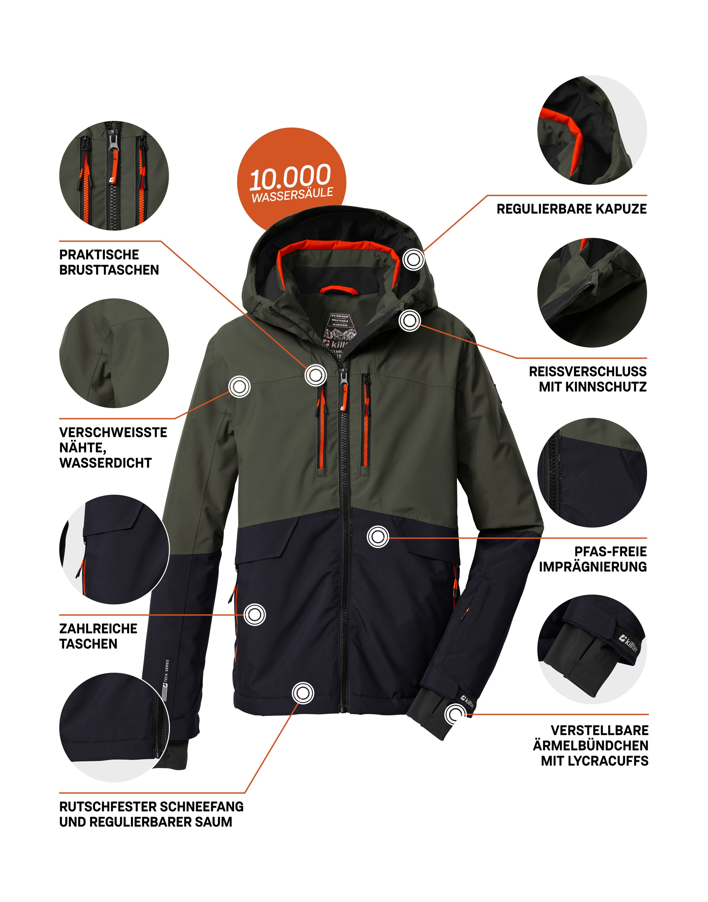 Killtec Skijacke »KSW 201 BYS SKI JCKT«, Stylische, wasser- und winddichte Skijacke mit reflektierenden Details