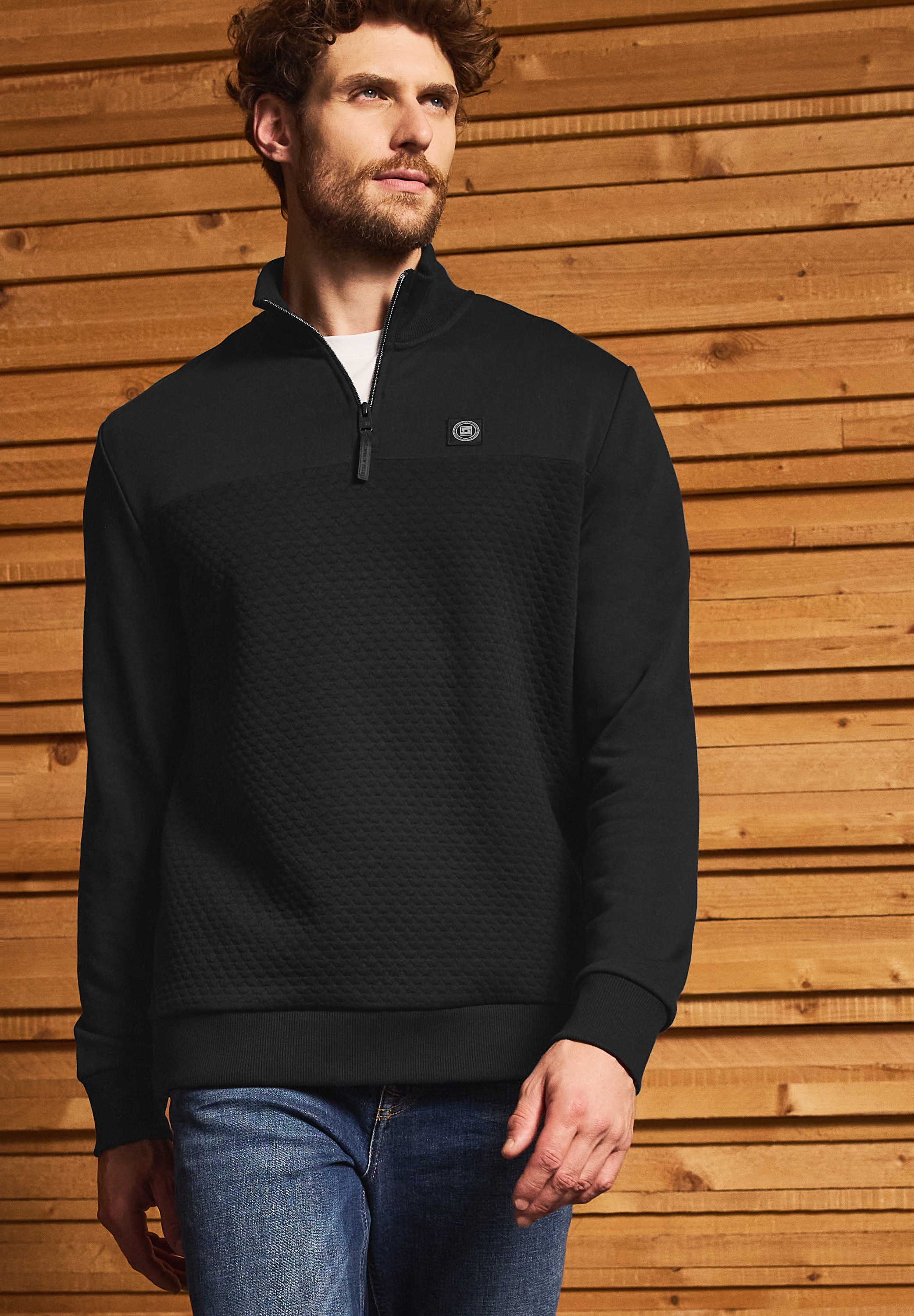 STREET ONE MEN Rollkragenpullover mit Struktur-Muster