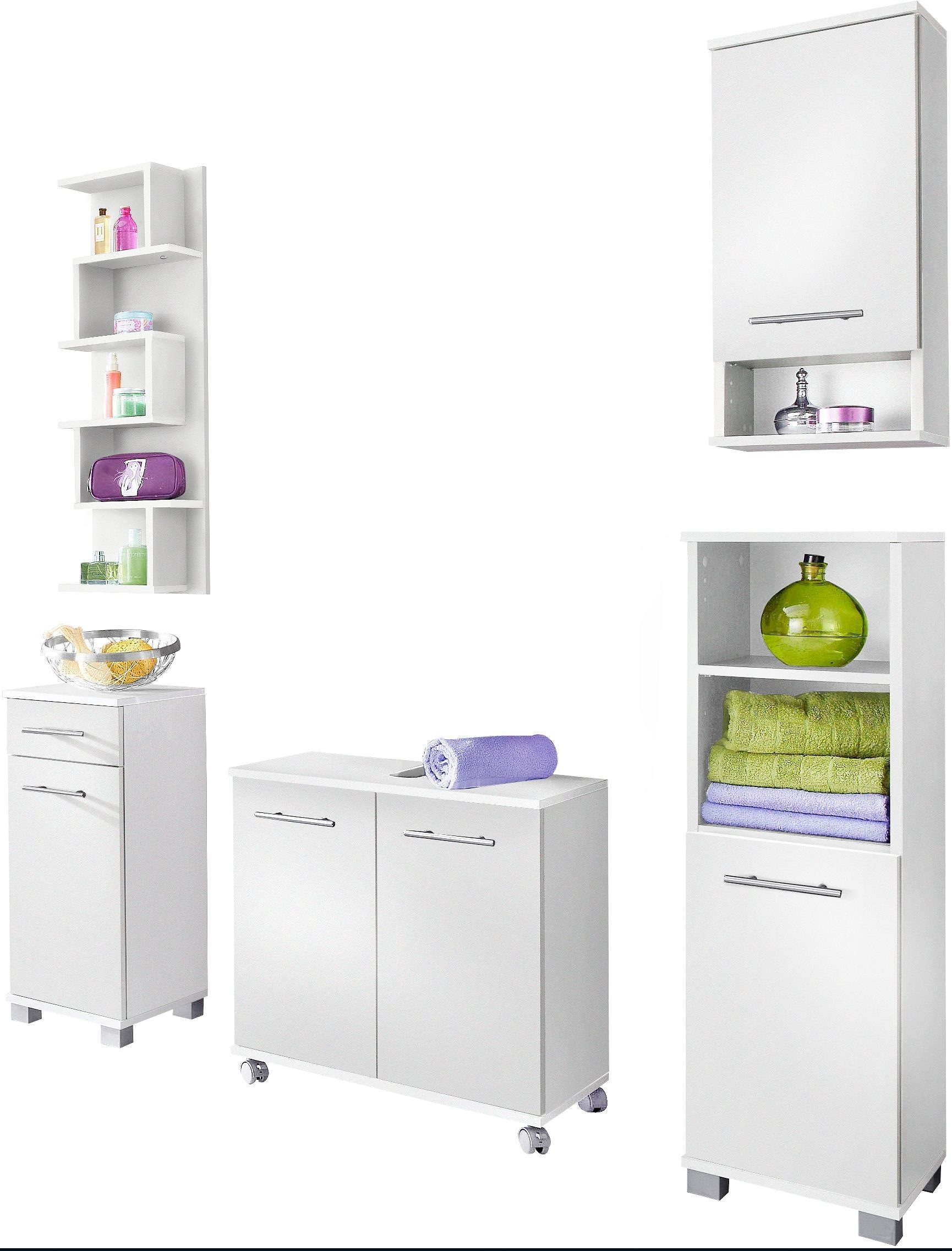 Schildmeyer Badmöbel-Set Rhodos, (Set, 5 St.), mit Metallgriffen, verstellbare Einlegeböden, z.T. wechselbare Türanschläge