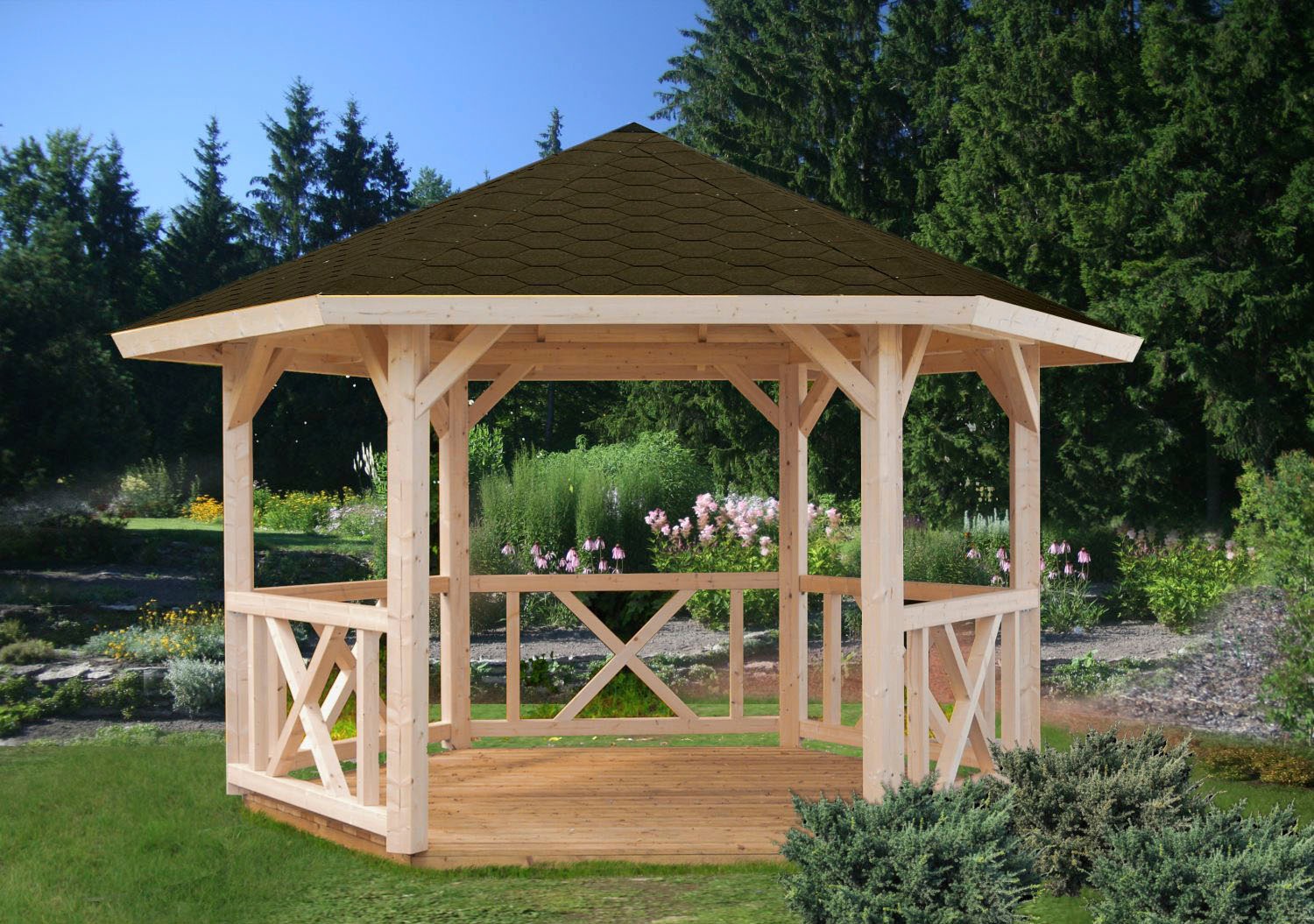 Palmako Holzpavillon »Betty«, BxT: 423x423 cm, naturbelassen