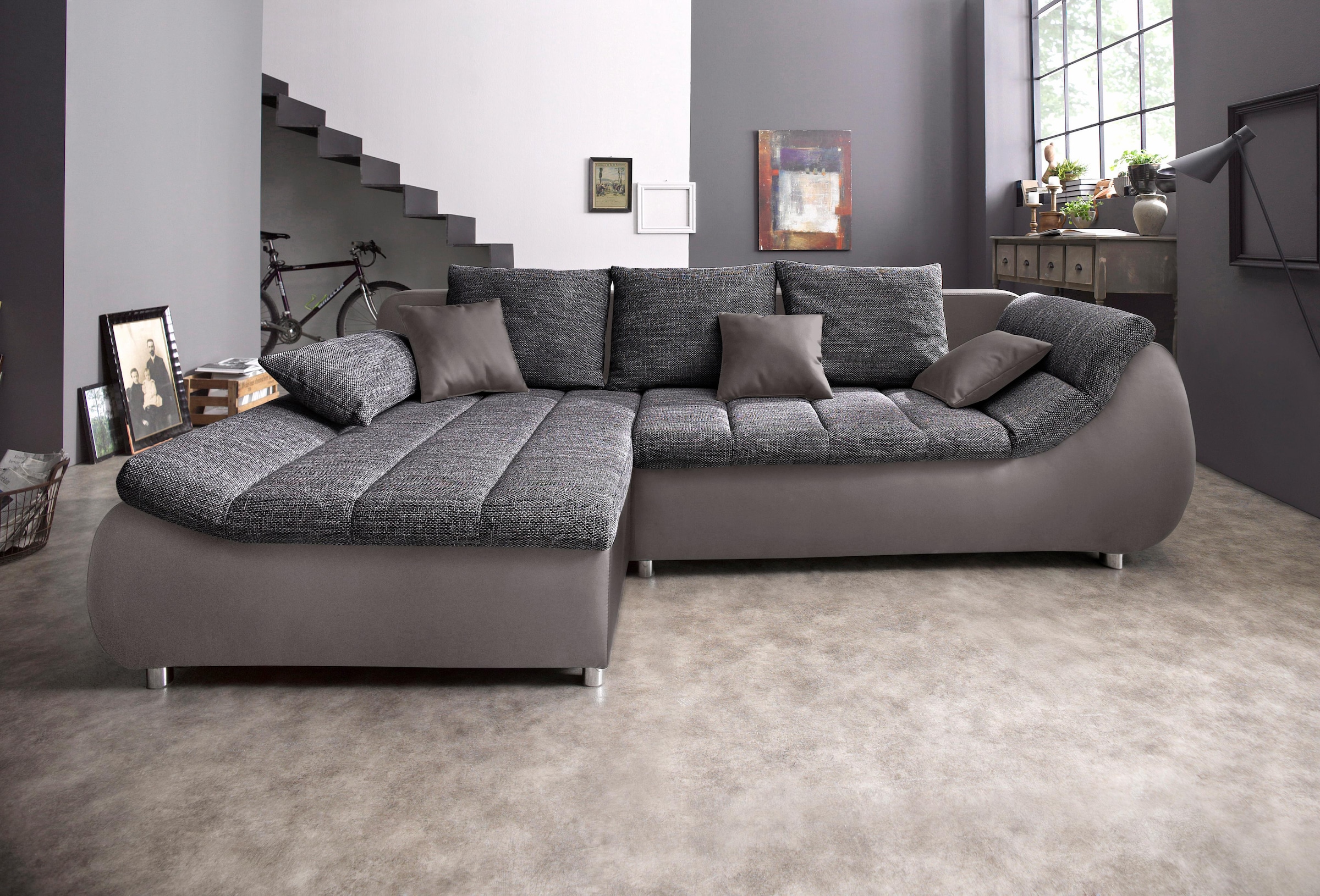 INOSIGN Ecksofa "Imola elegant und bequem, aktuelle Steppung im Sitz, L-For günstig online kaufen