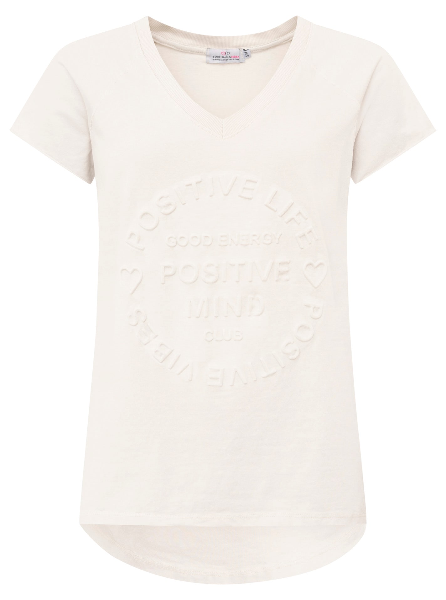 Zwillingsherz Kurzarmshirt »Oversizedshirt Stempeldruck "Positive Mind"«, mit V-Neck Ausschnitt und Stempeldruck, leicht oversized geschnitten