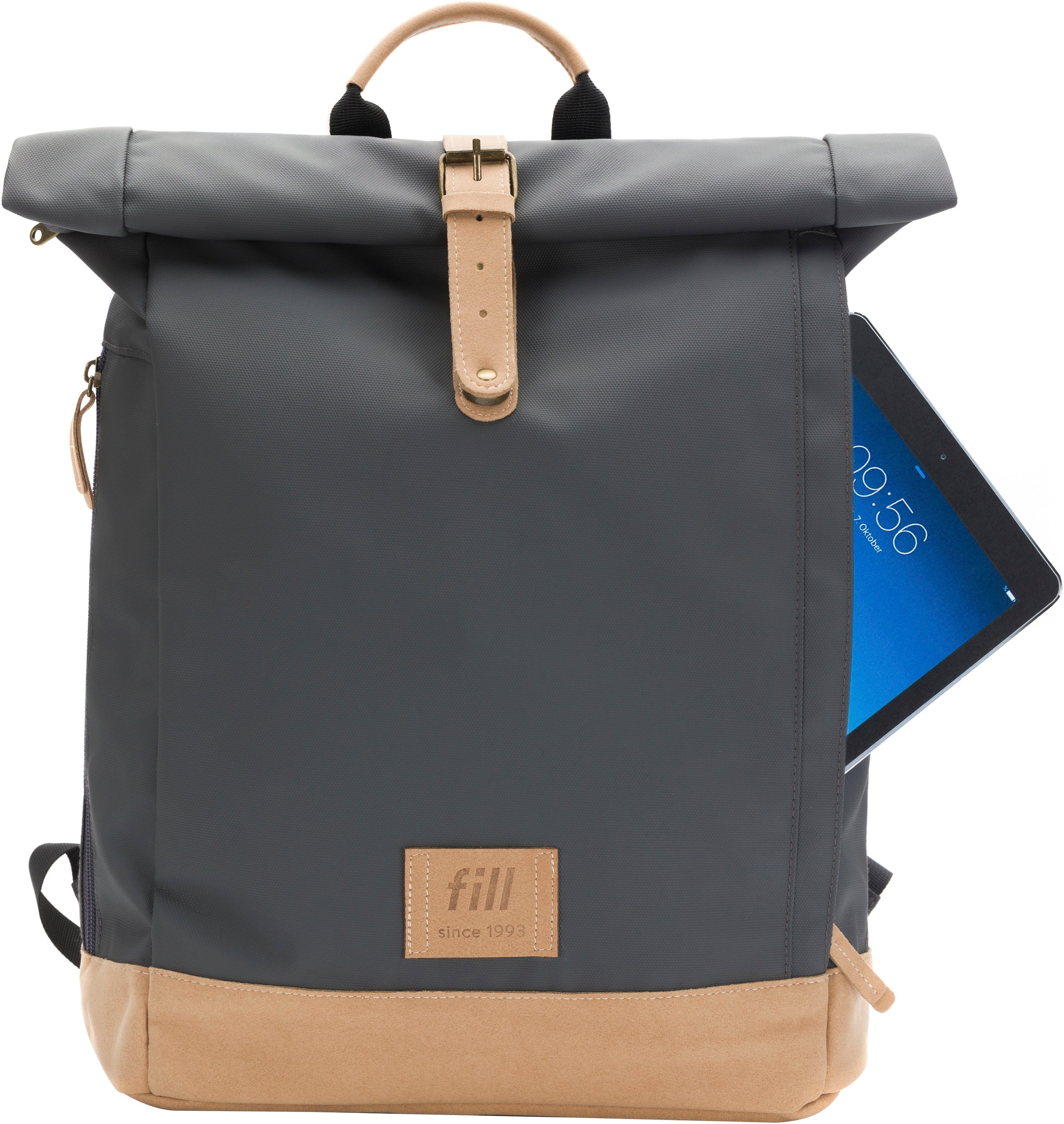 Fillikid Wickelrucksack »Rolltop Berlin stone grey«, Reflektoren, inkl. Wickeltunterlage