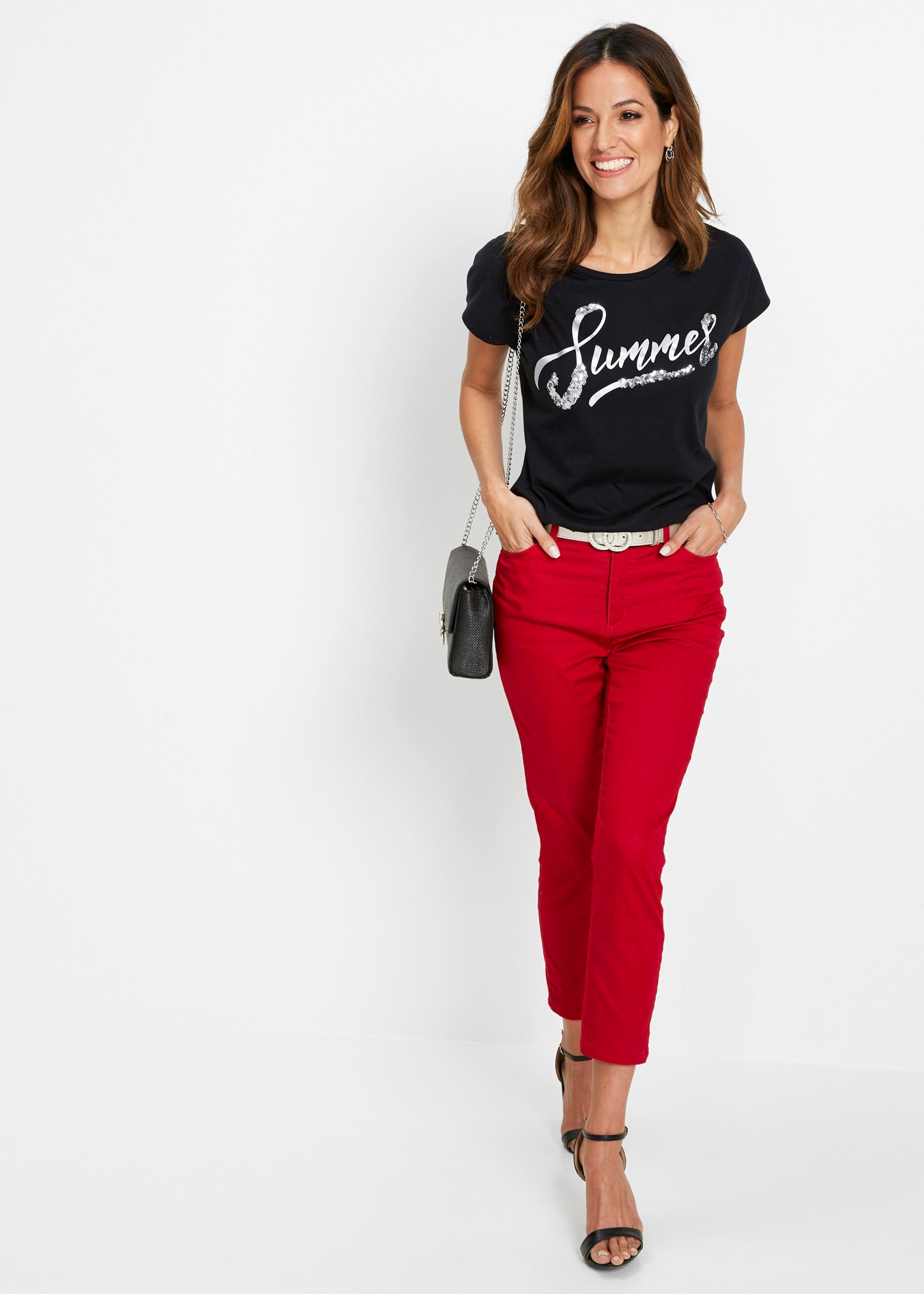 bonprix T-Shirt »Shirt mit Pailletten« lockere Passform, Kurzarm, aus Baumwolle