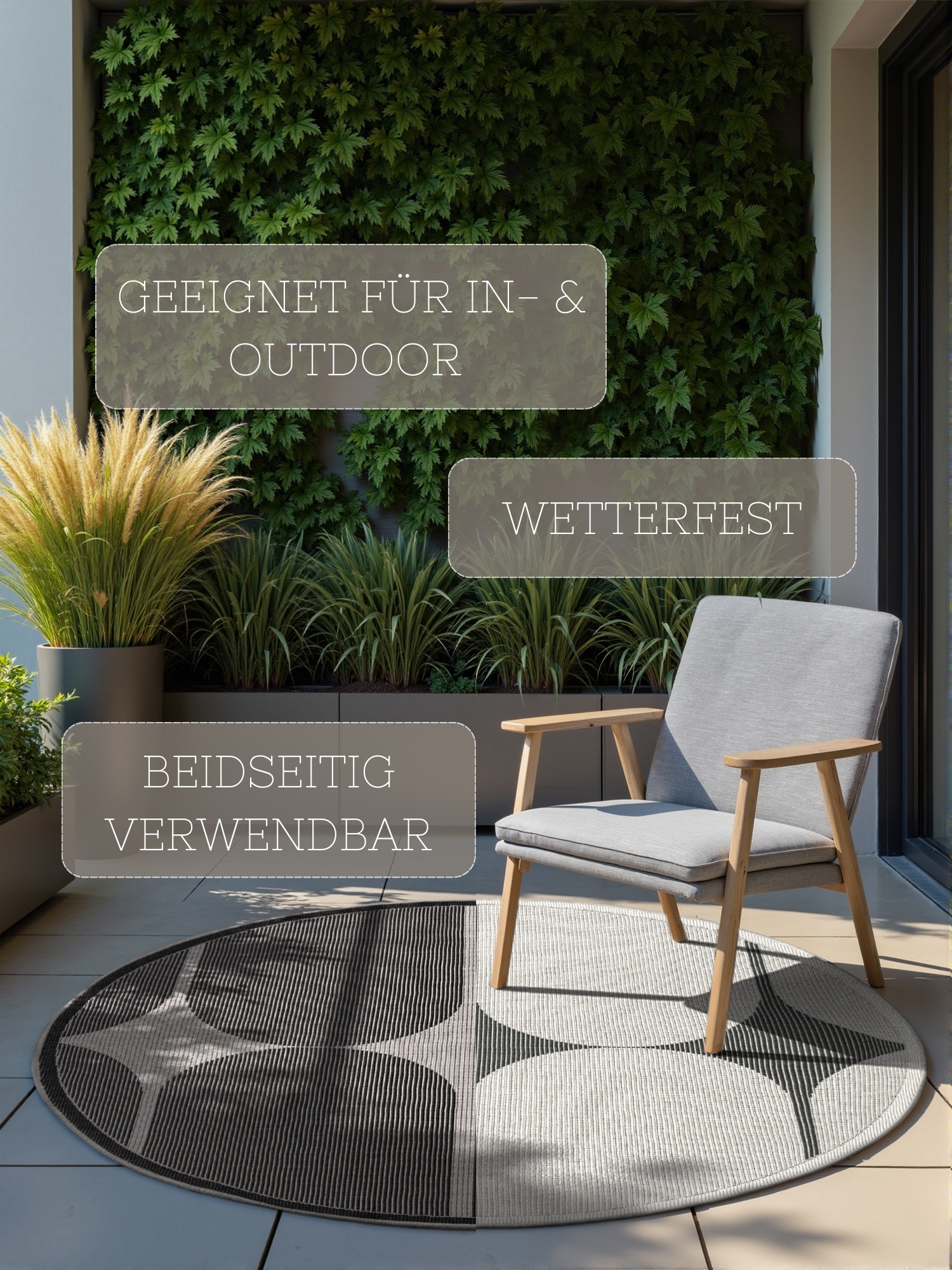 NORTHRUGS Outdoorteppich »Bowen Wendeteppich«, rund, 5 mm Höhe, In und Outdoor, Flachgewebe, wetterfest, pflegeleicht, robust