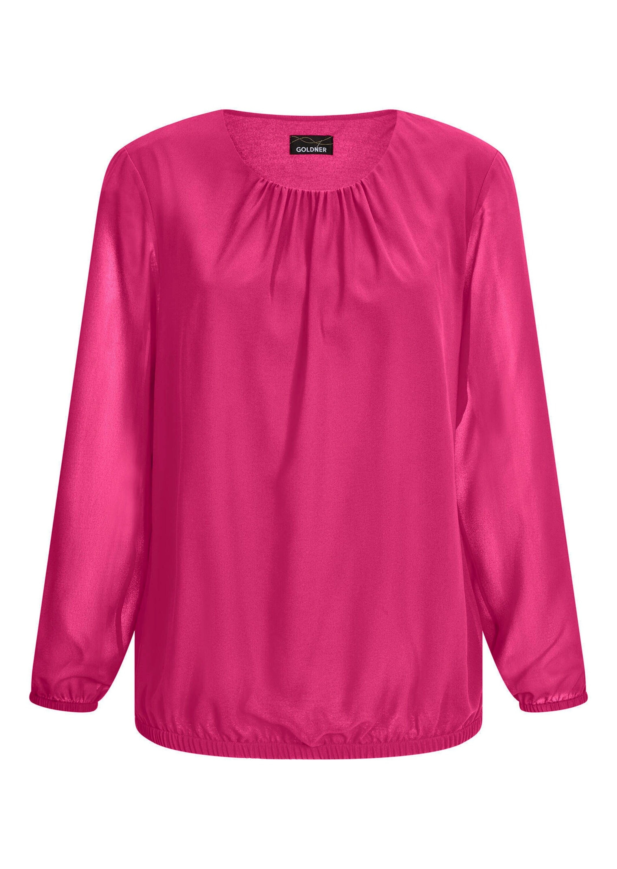 Klassische Bluse GOLDNER "Kurzgröße Elegante Bluse aus Chiffon", Damen, Gr. 22, pink, Obermaterial: 67% Polyester PES. 30% Viskose CV. 3% Elasthan EL., Modisch, Blusen, Rundhalsausschnitt
