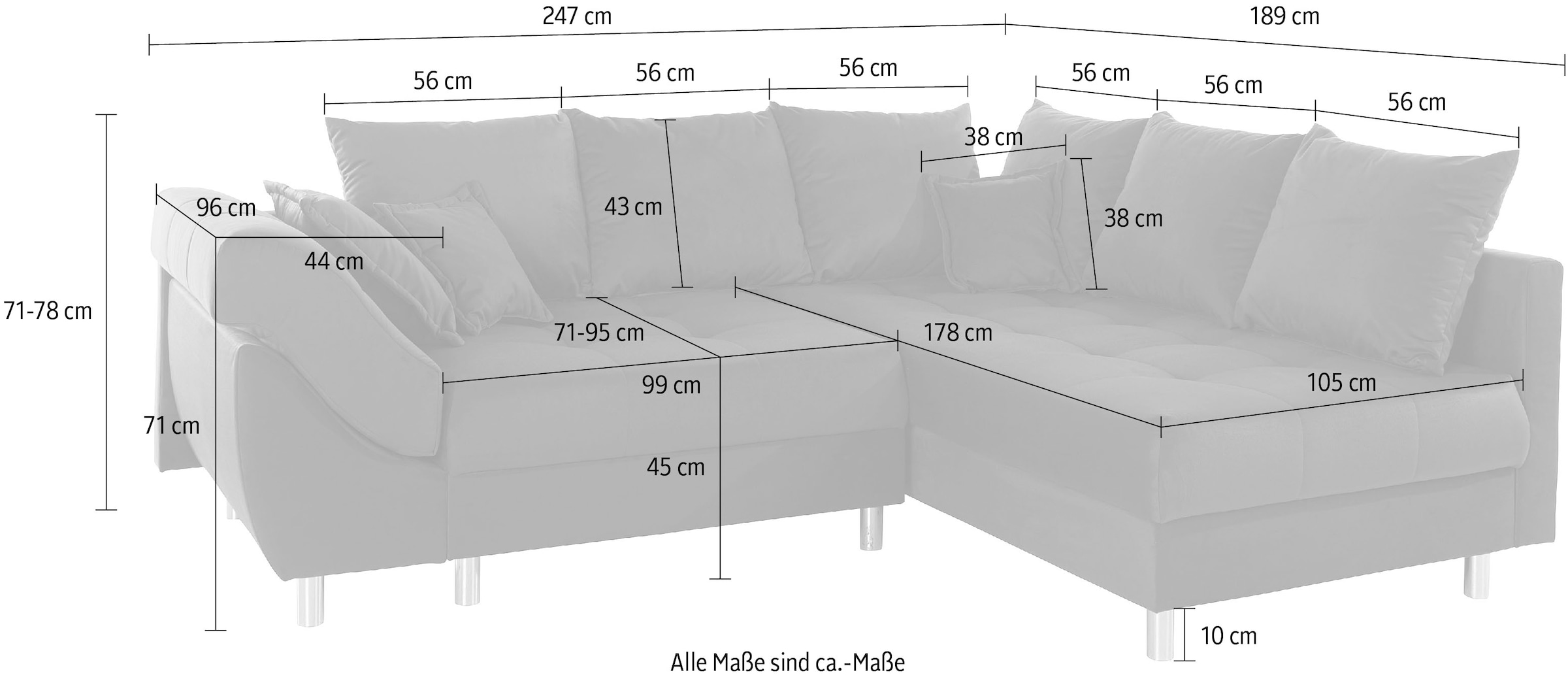 COLLECTION AB Ecksofa Joseli,  mit Zier- und Rückenkissen, komfortable Schanzen-Armlehne