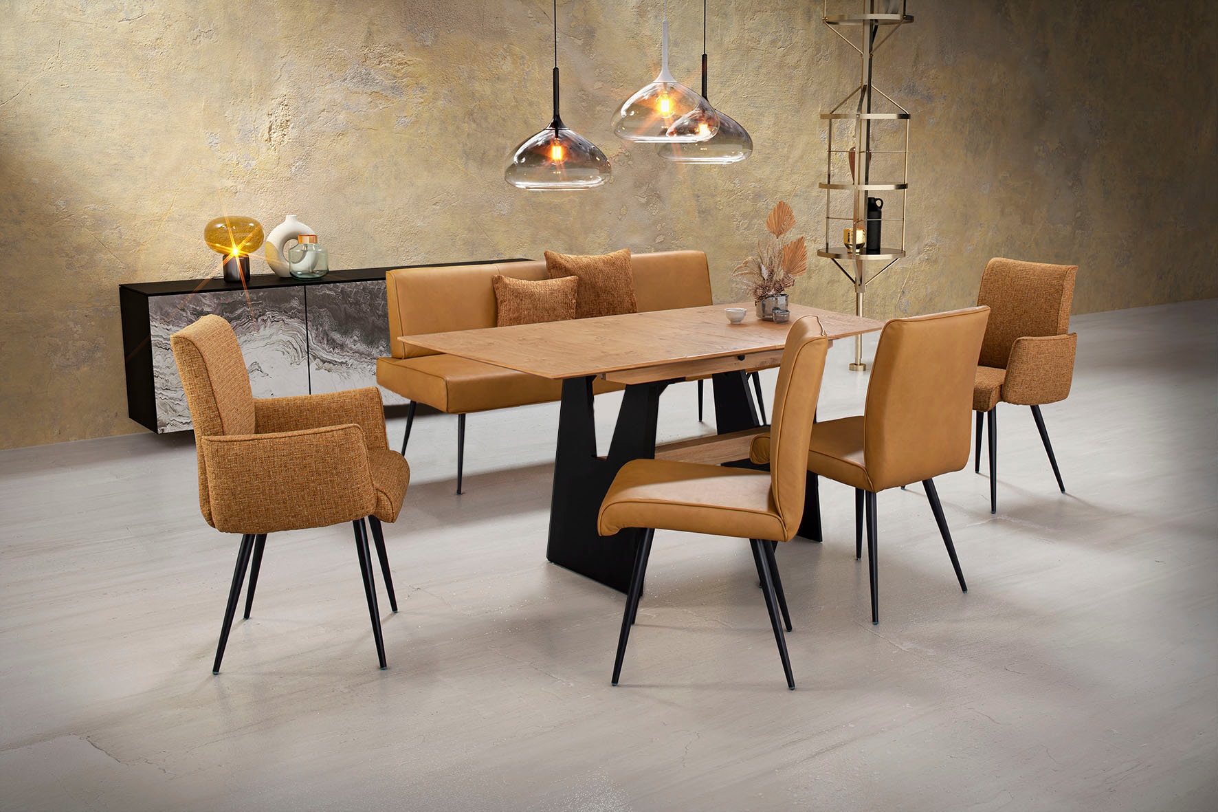 K+W Komfort & Wohnen Essgruppe "Giacomo I" Polsterbank, 2 Stühle und 2 Arml günstig online kaufen