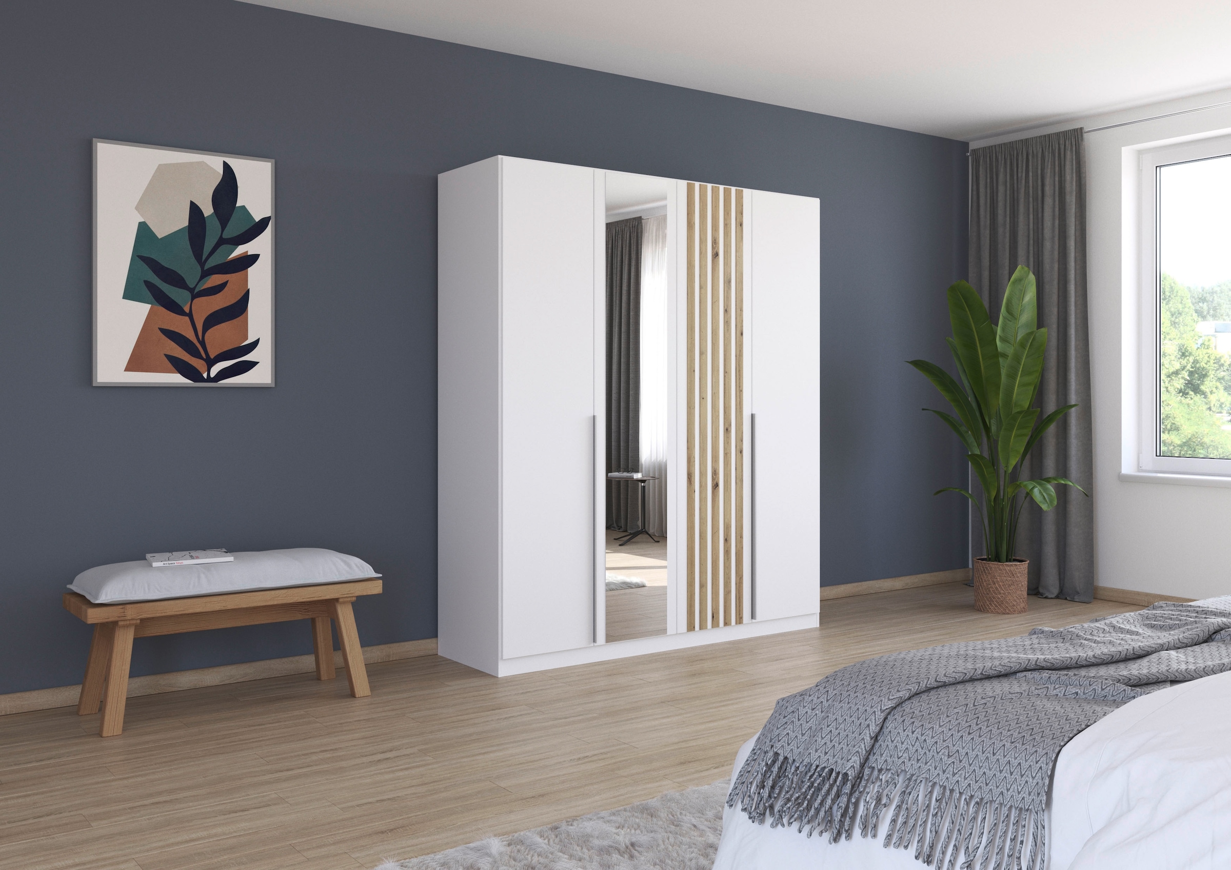 rauch Drehtürenschrank »Kleiderschrank Schrank Garderobe Wäscheschrank Schlafzimmer LAMELLA« Breiten 181/226/271 cm in 3 Ausstattungen BASIC/CLASSIC/PREMIUM,  elegante Lamellen-Auflage in 3D Akustikpaneel Optik MADE IN GERMANY