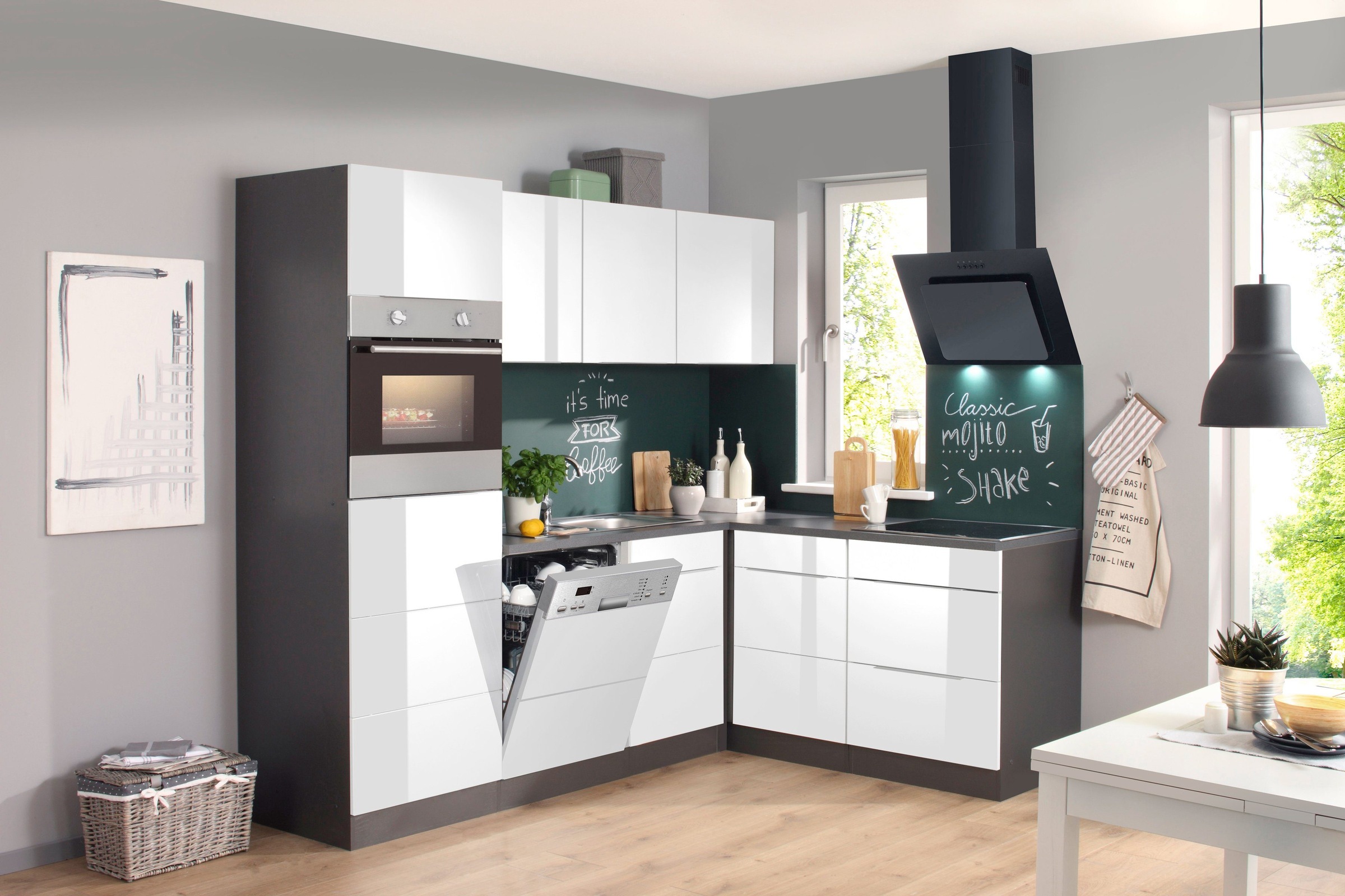 KOCHSTATION Winkelküche »KS-Brindisi Stellbreite 230/170 cm«, wahlweise mit E-Geräten und Induktion, mit MDF-Fronten