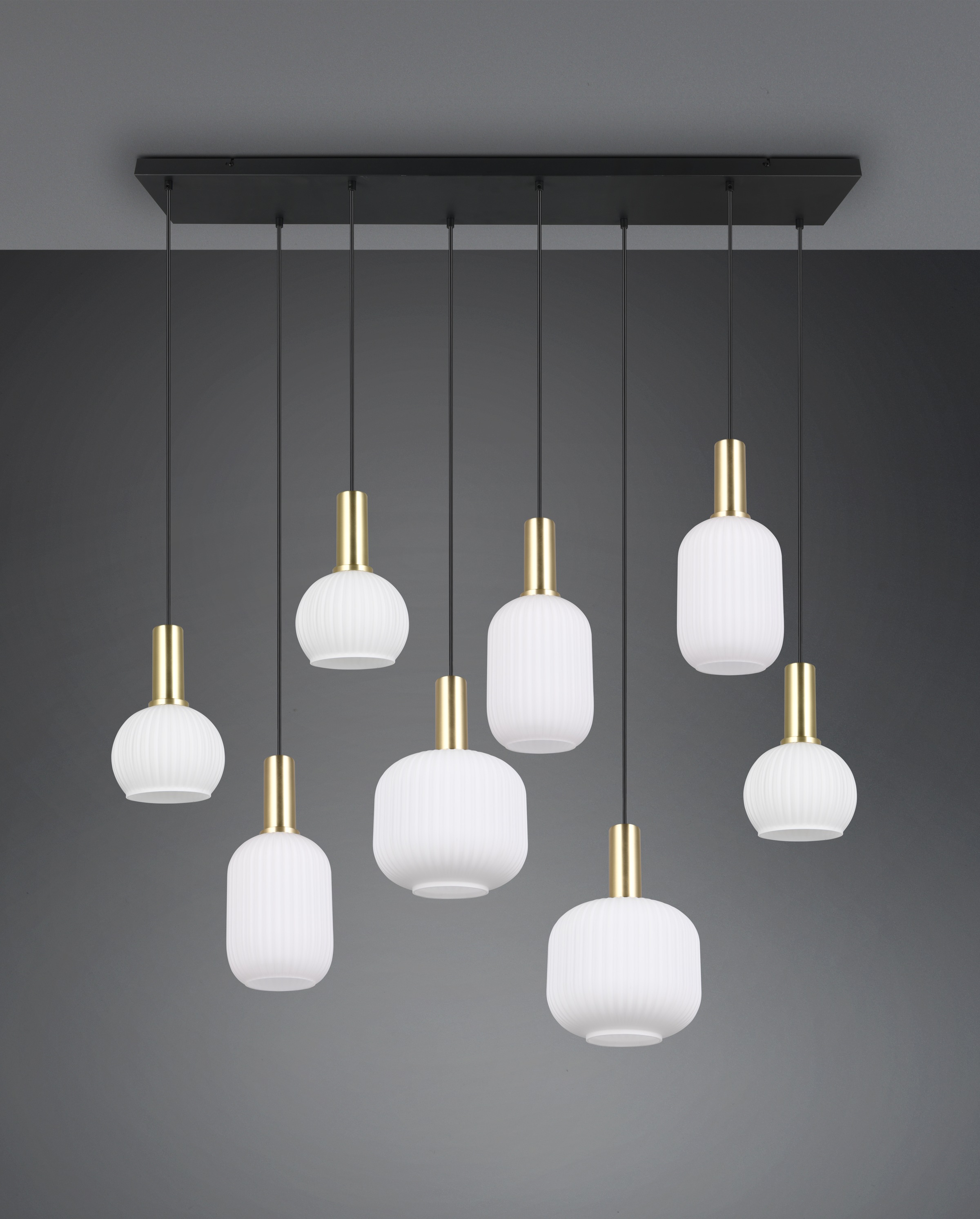 TRIO Leuchten Pendelleuchte »DIVA, E27 Hängelampe 8-flammig mit Glasschirm, exkl 8xE27 max 10W«, 8 flammig, Leuchtmittel E27 | Leuchtmittel wechselbar, höhenverstellbar bis max 150cm Hängeleuchte 120x32 cm Wohnzimmer Küche