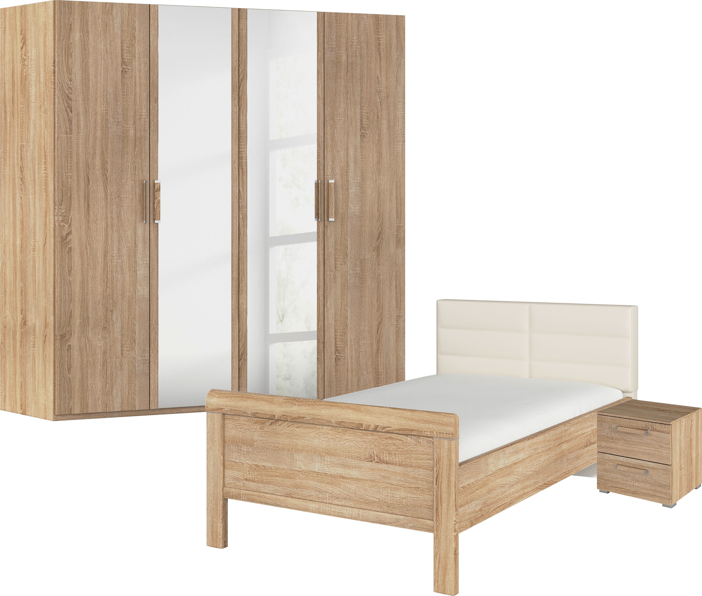 rauch Schlafzimmer-Set "Evelyn", (Set, 3 tlg.), Schrank und Bett in 2 Breiten, Nachttisch 2 Schubladen MADE IN GERMANY