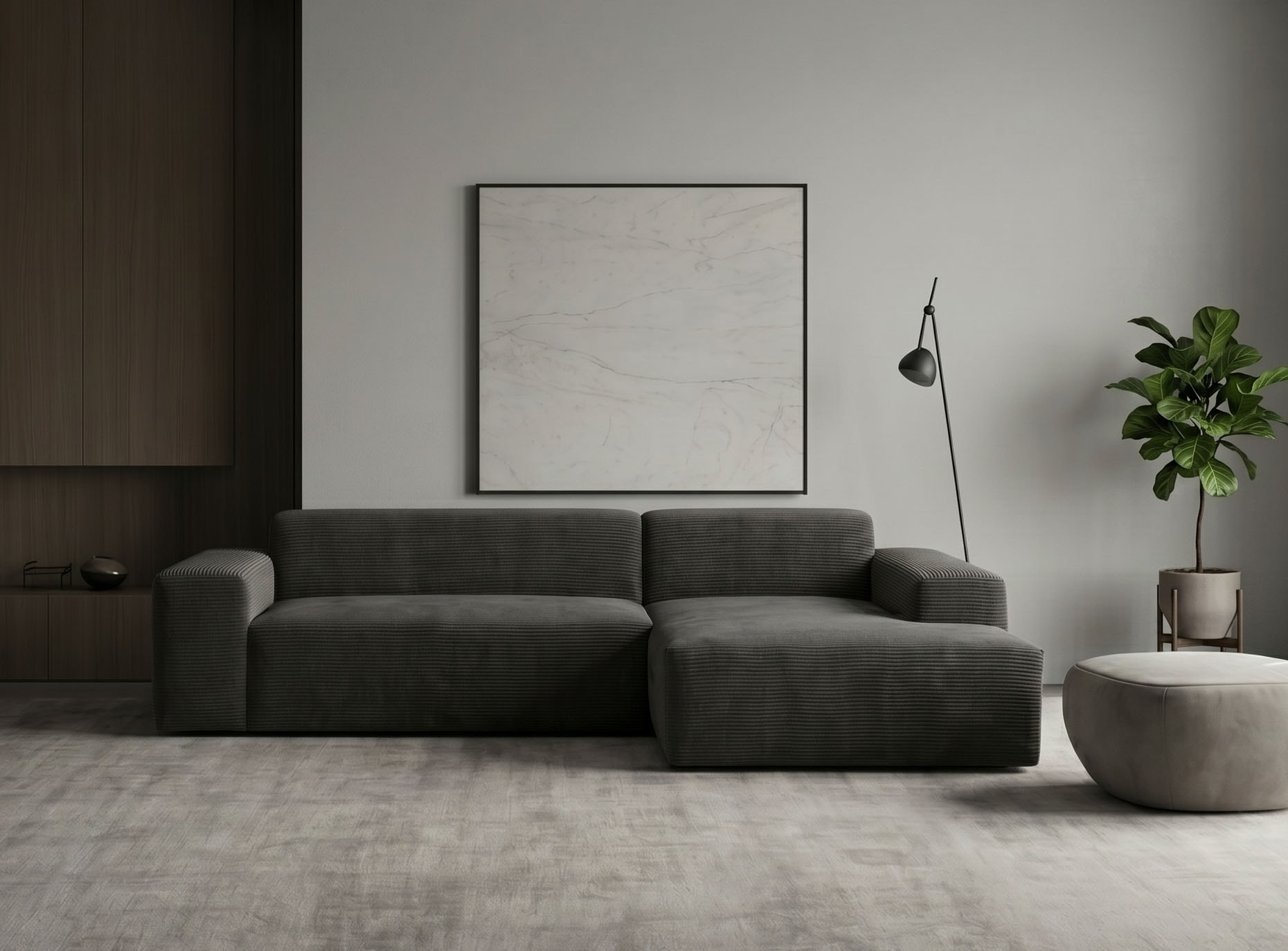 WERK2 Ecksofa "Zeus-L 253 cm breit, bequemes Cord-Sofa in L-Form, urbanes Design" Organische curvy-trend Couch mit großer Komfort-Ottomane