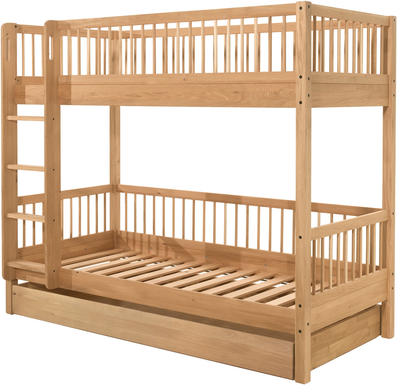 Home affaire Etagenbett, (Made in Europe), in Eiche geölt, 2 LF, m. Leiter u. RR, mit oder ohne Bettschublade