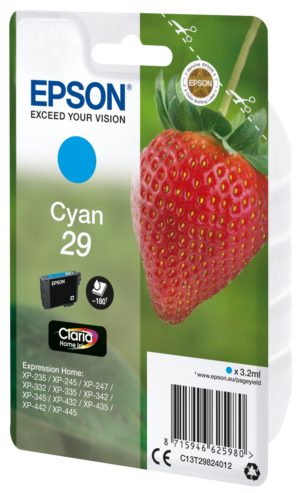 Epson Tintenpatrone »Epson Strawberry Singlepack Cyan 29 Claria Home Ink«