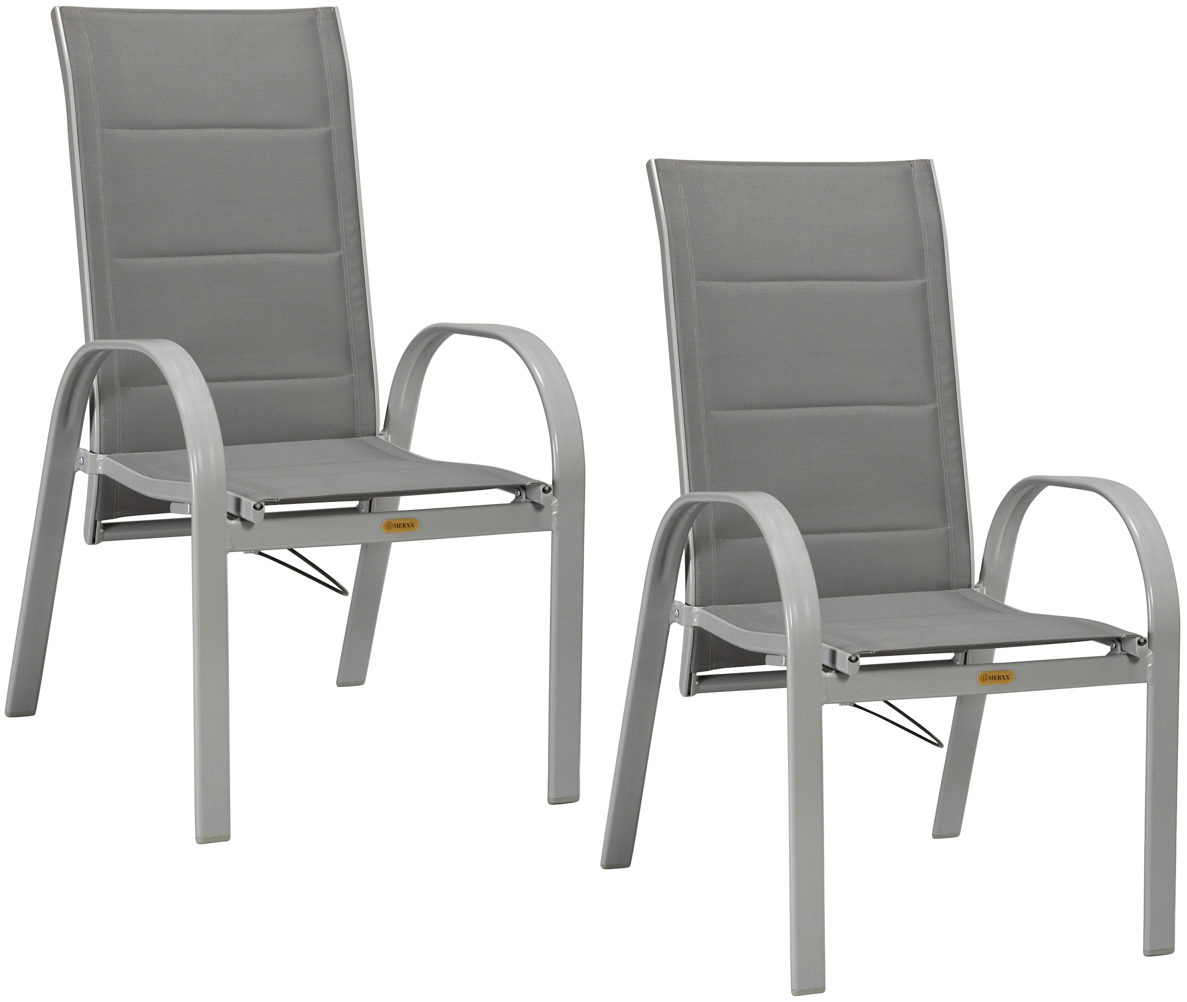 Gartensessel MERXX "Amalfi Deluxe Gasdruckfeder", grau, B:59cm H:107cm T:69cm, Obermaterial: 100% Polyester, Sessel, 2er Set, Alu/Textil, verstellbar
