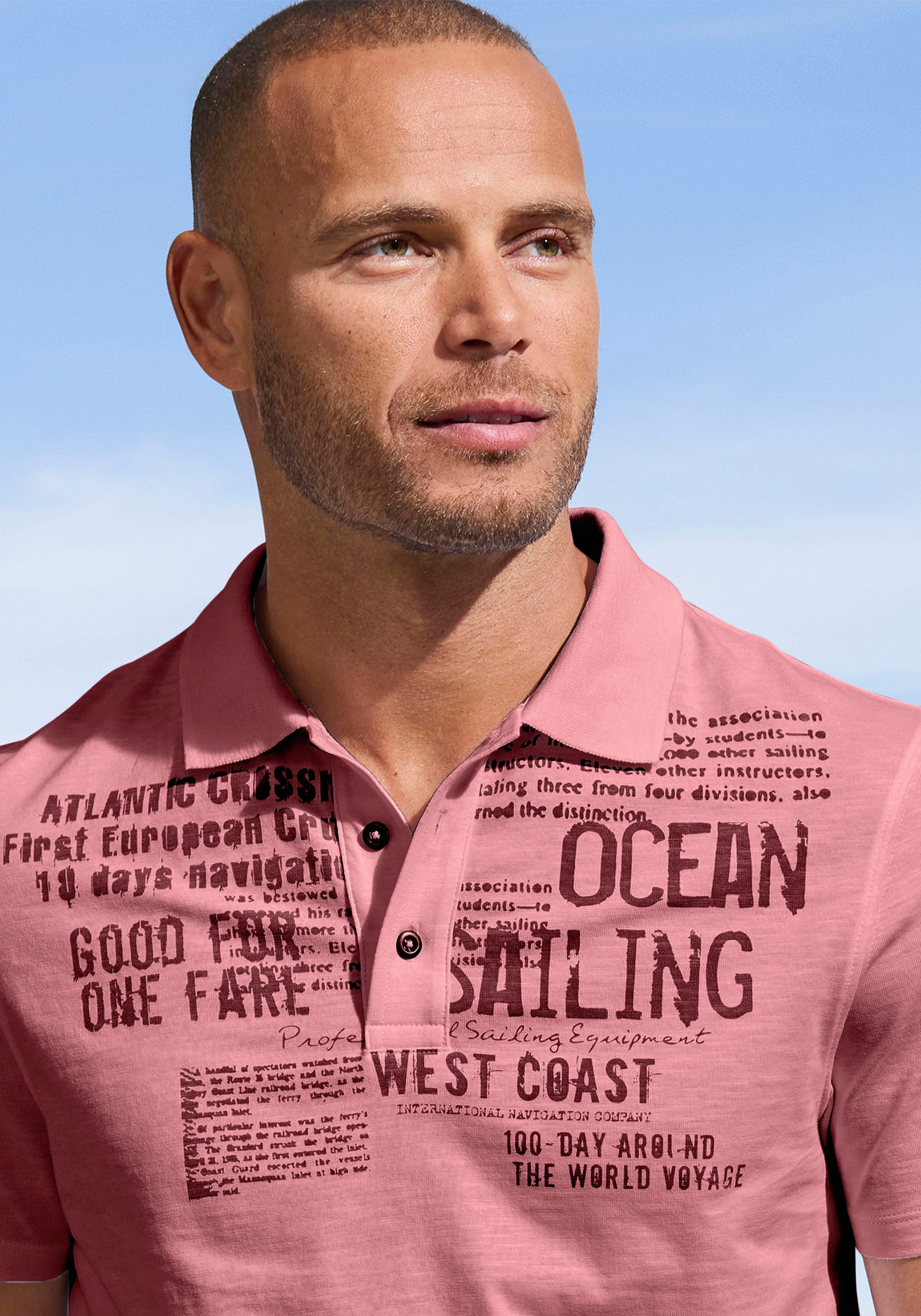 Thumbnail - John Devin Poloshirt "mit Print" Regular-Fit, aus Slub-Qualität, mit Print