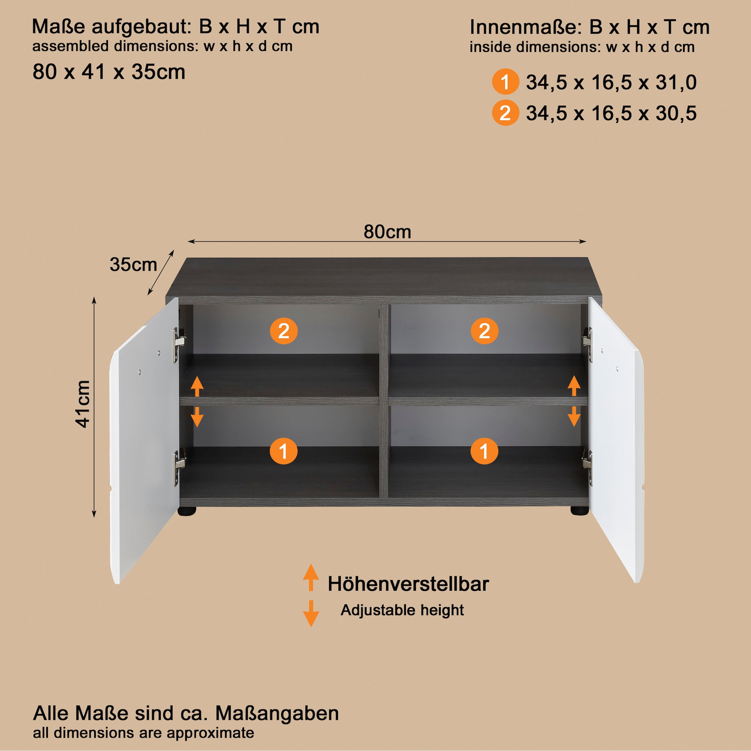 Home affaire Sitzbank »Sovana« Sitzbank mit 2 Türen - (B/T/H) 80/35/41 cm