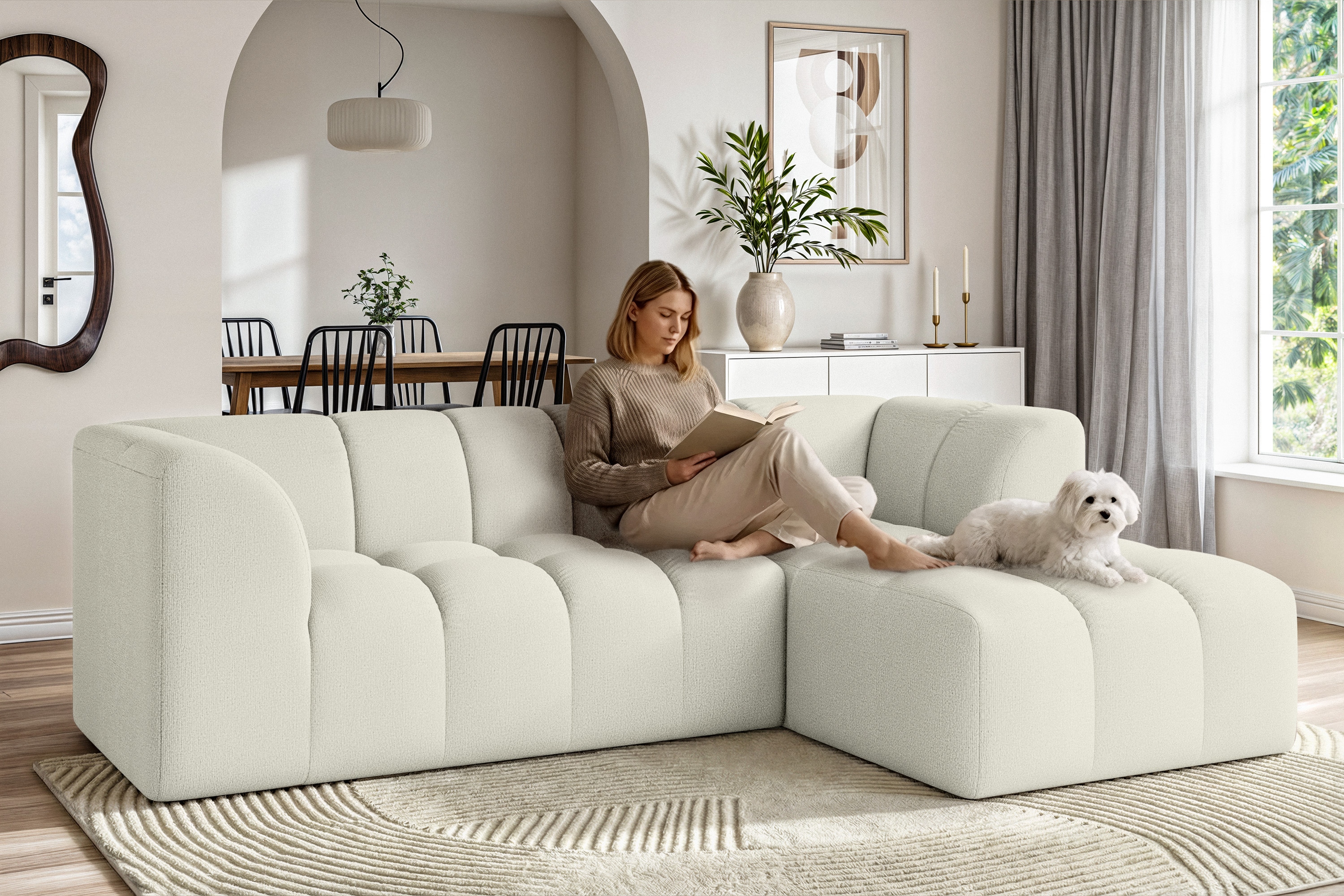 OTTO home Ecksofa "TUURE L-Form, Verlässliche Qualität, moderne Steppung, Breite 255cm" Bubble Optik, moderne Steppung, hoher Sitzkomfort, Wellenunterfederung