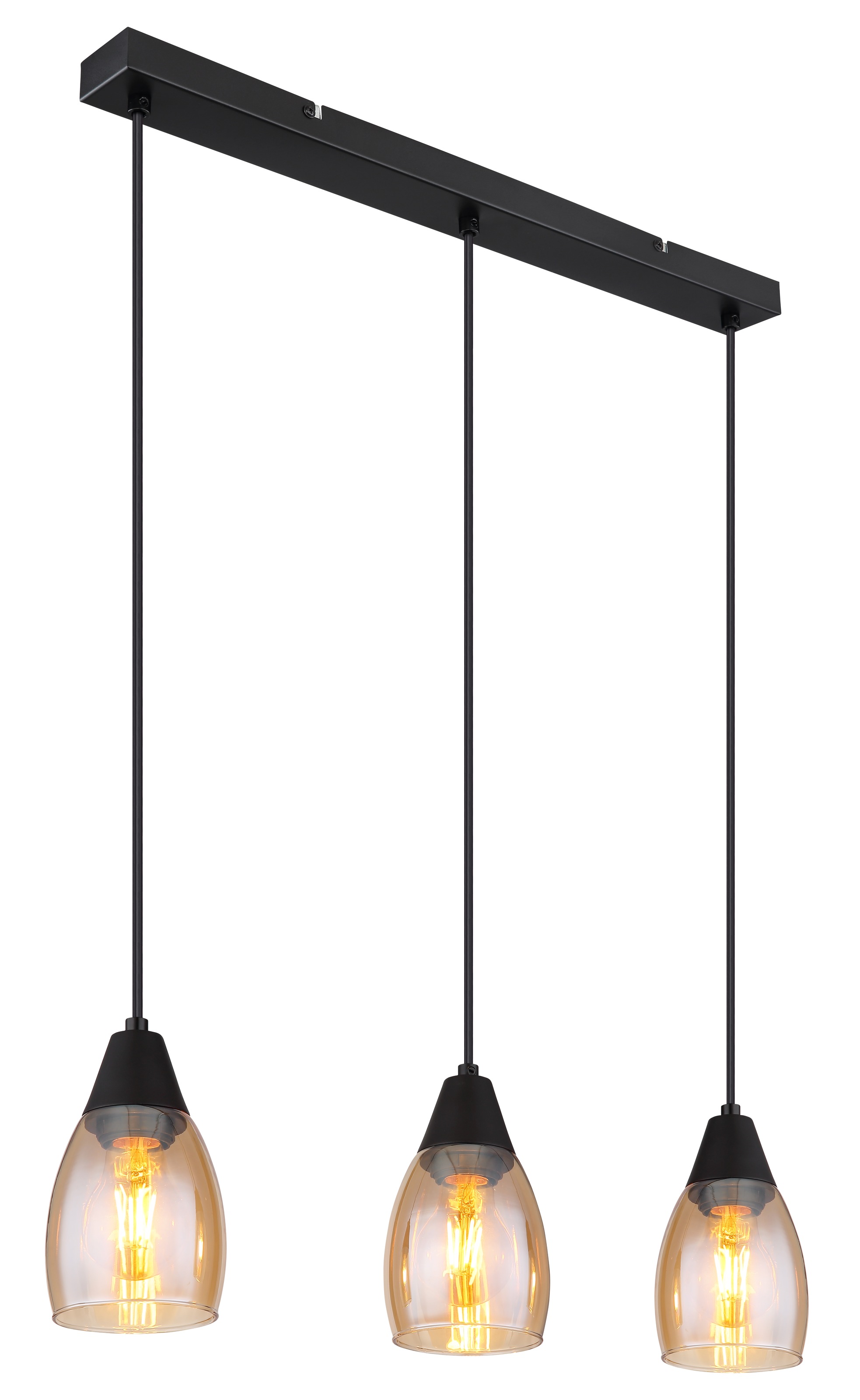 GLOBO LIGHTING Hängeleuchte "REID", schwarz matt, 3, H: 120cm, 1 Stk., Leuchten, Schwarze Hängeleuchte mit Amber-Glas, höhenverstellbar, E27 3x15W, Hängeleuchte 3