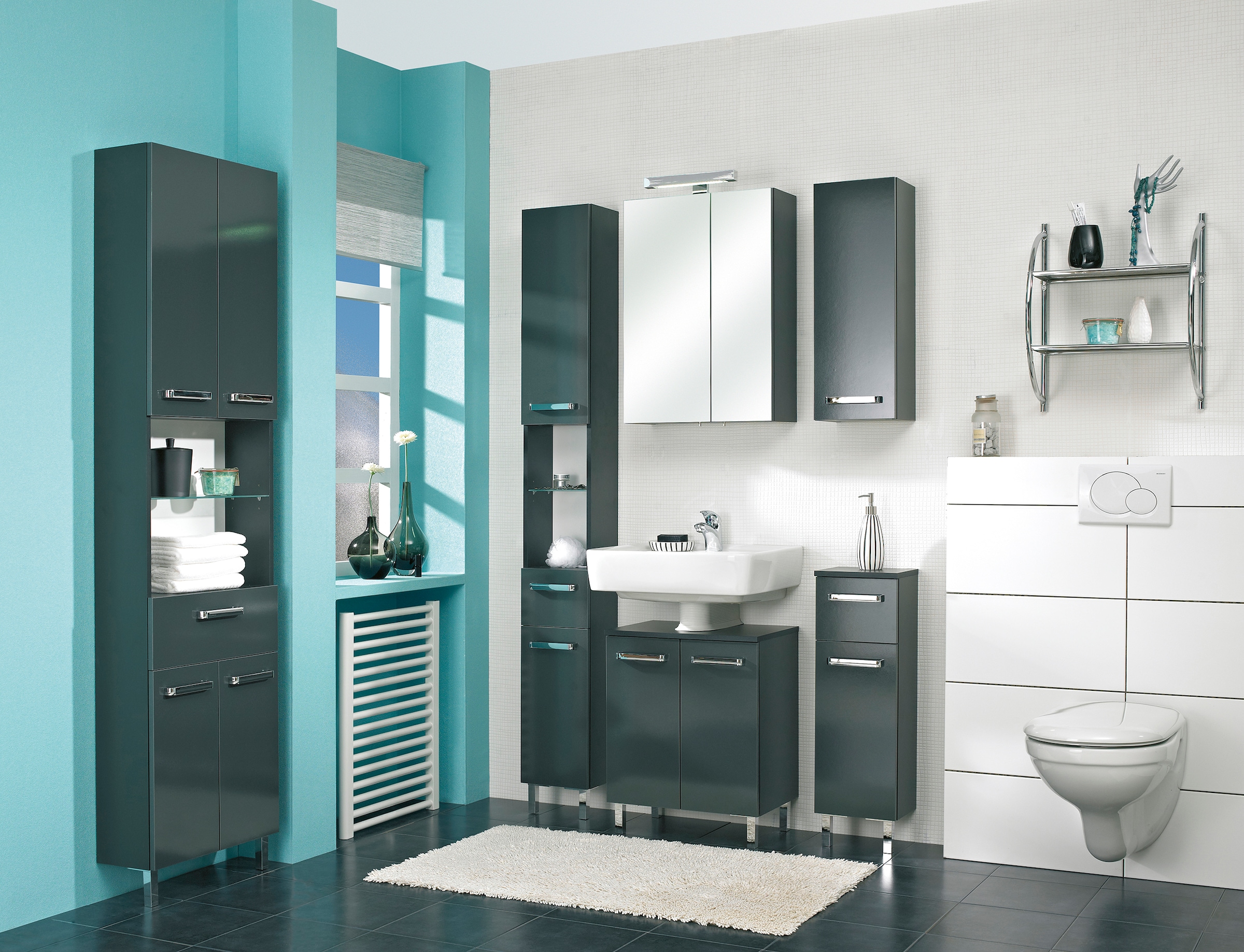 Saphir "Quickset 311 6-teilig, Waschbeckenunterschrank und LED-Spiegelschrank" Set, 6 Stk. tlg.
