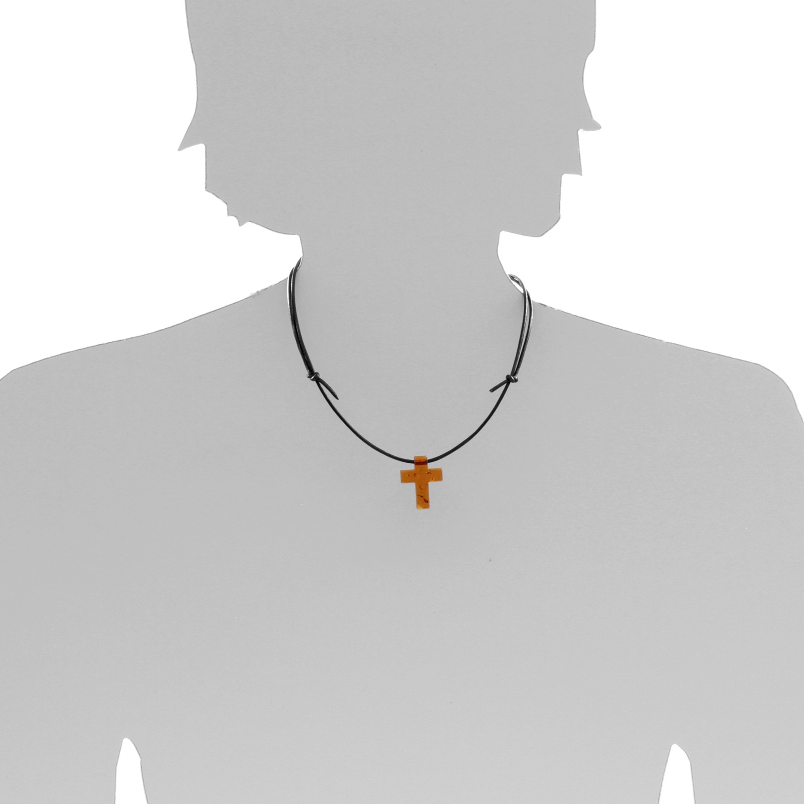 Ostsee-Schmuck Cross Pendant Amber Leather Cord Brown 2