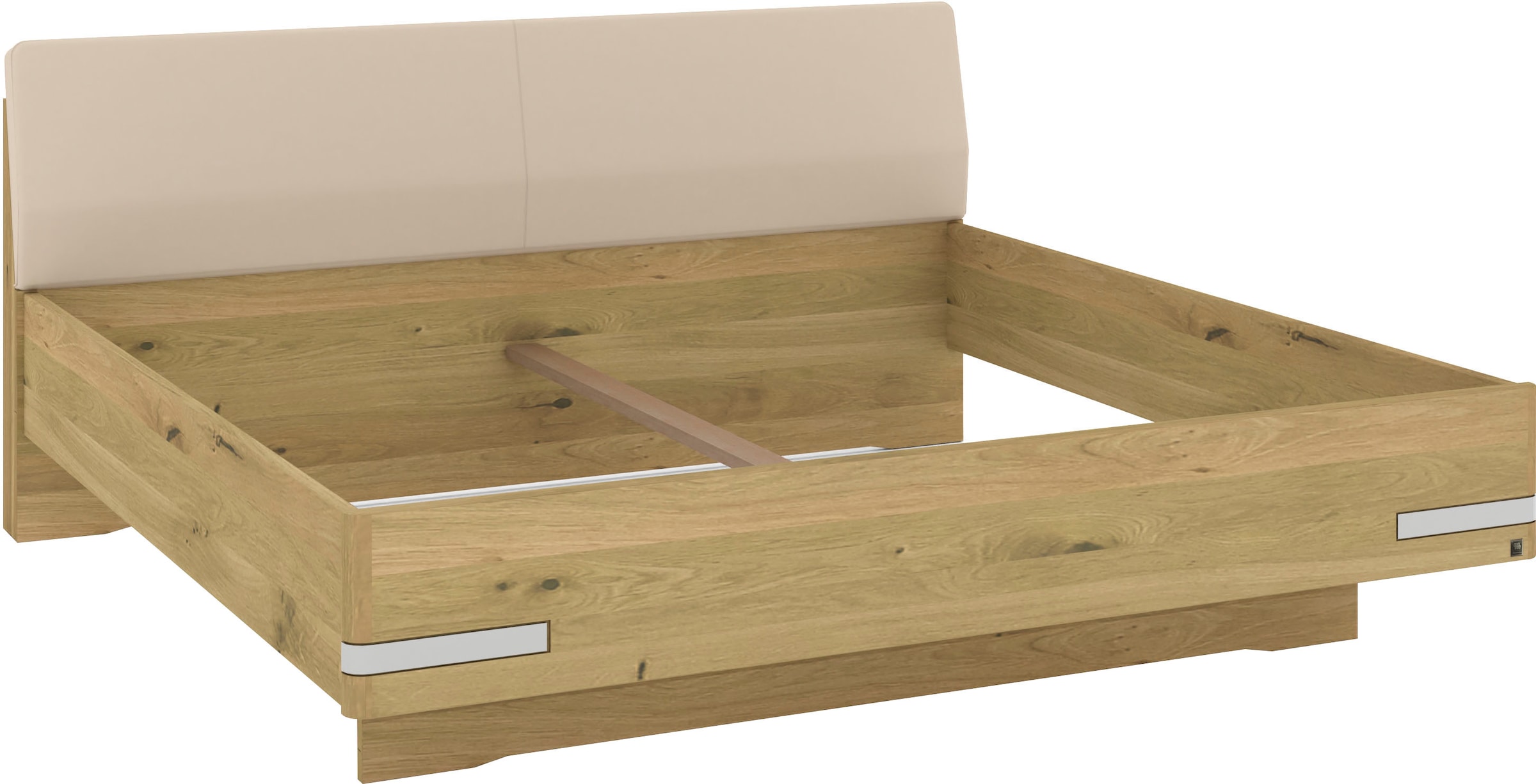 Musterring Holzbett »Savona, Bettgestell, Bettrahmen, teilmassiv Bianco-Eiche«, (Belastbarkeit 220 Kg, 4-fache Liegehöhenverstellung, MADE IN GERMANY), Kopfteil Kunstleder Champagner, Details in Chrom, verschiedene Größen