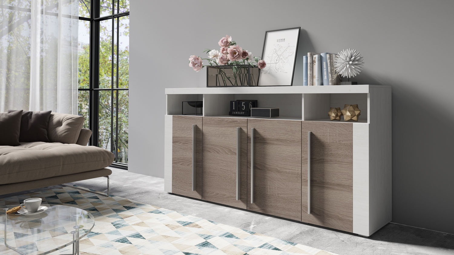 INOSIGN Sideboard »Roger,Breite 182cm, stilvolle Schrank mit 4 Türen«, Kommode mit viel Stauraum, Einlegeböden verstellbar